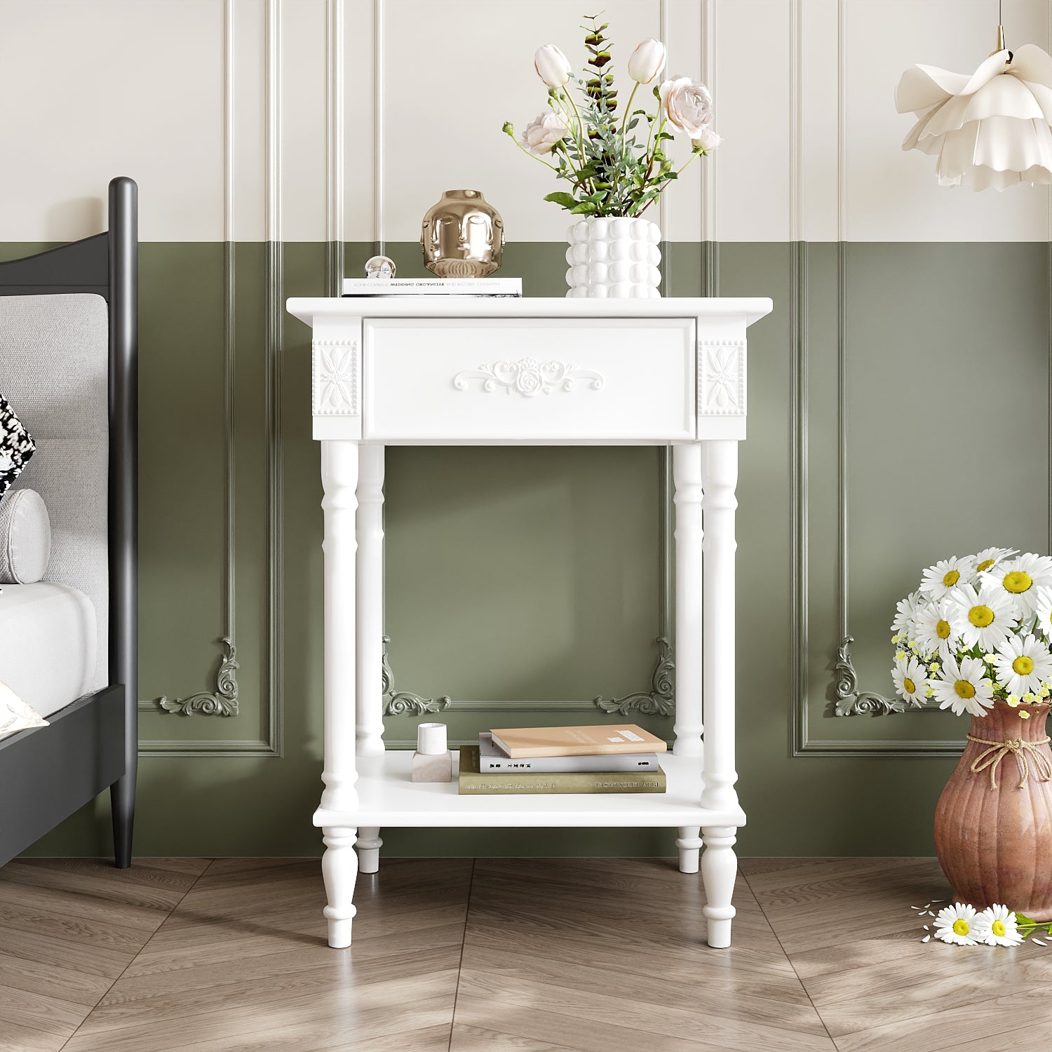 1-Shelf And 1-Drawer Nightstand With Elegent Design