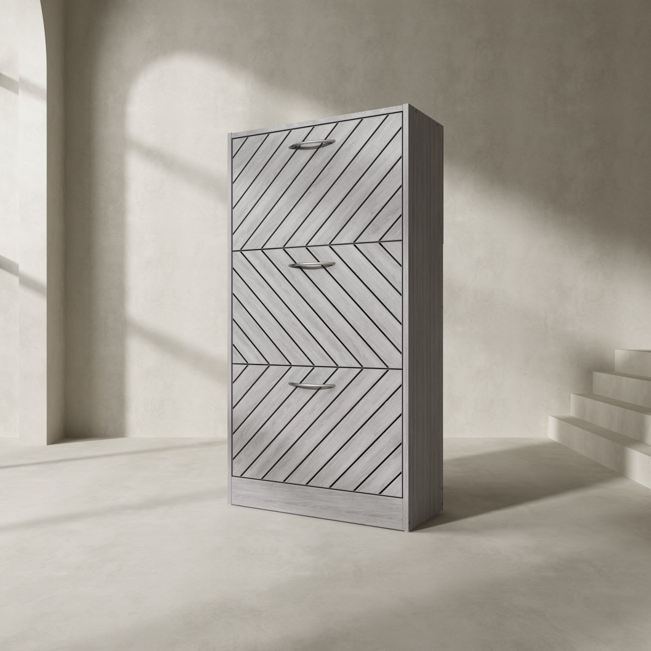 Shoe Cabinet with 3 Flip Drawers Distressed Shoe Organizer for Hallway Entryway