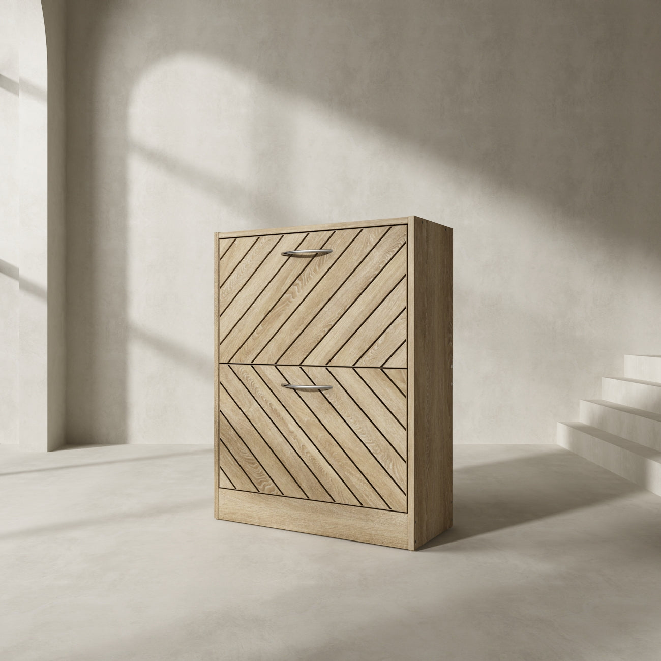 Rustic Shoe Organizer for Hallway Entryway Shoe Cabinet with 2 Flip Drawers