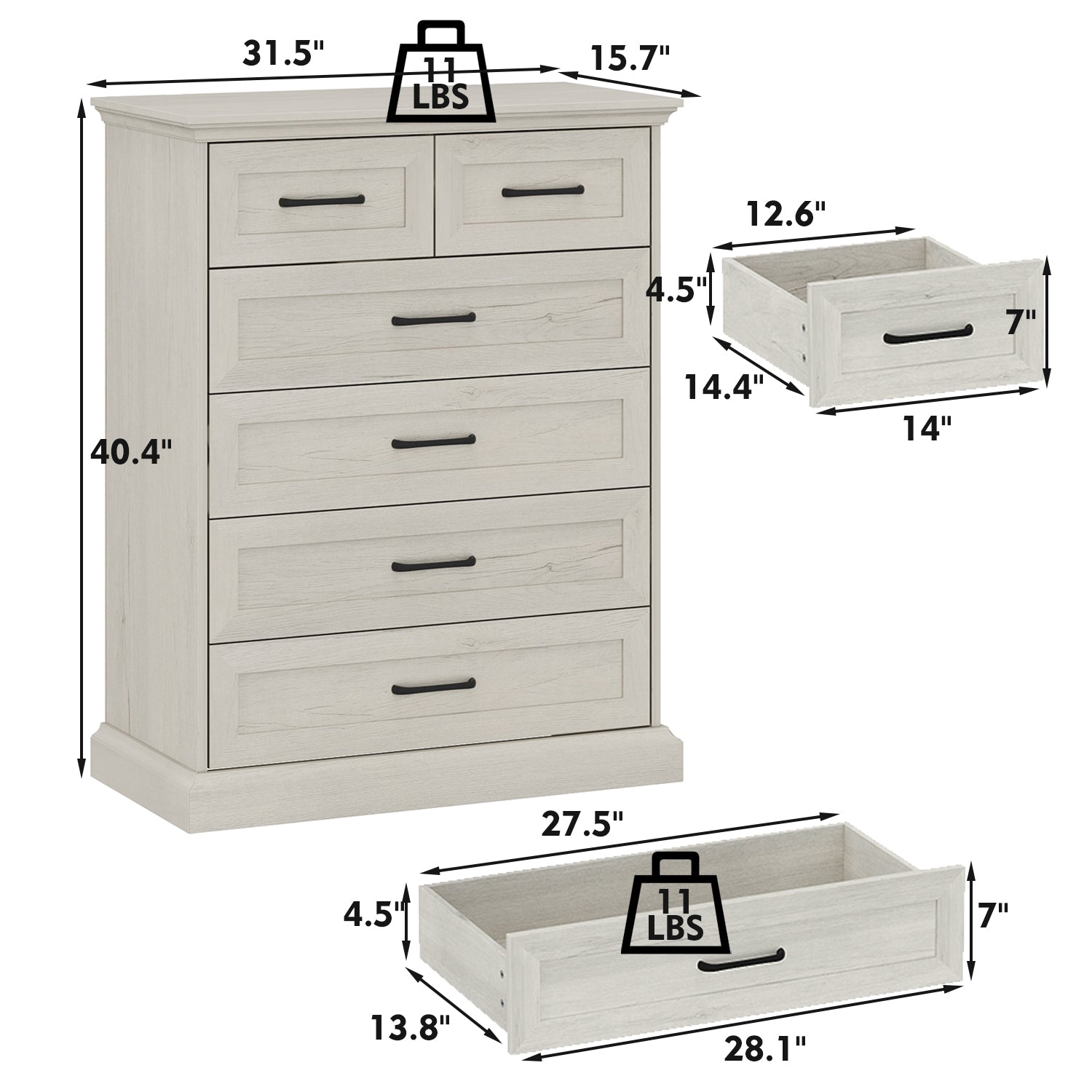 40.4" H 6-Drawer Vertical Dresser Chest