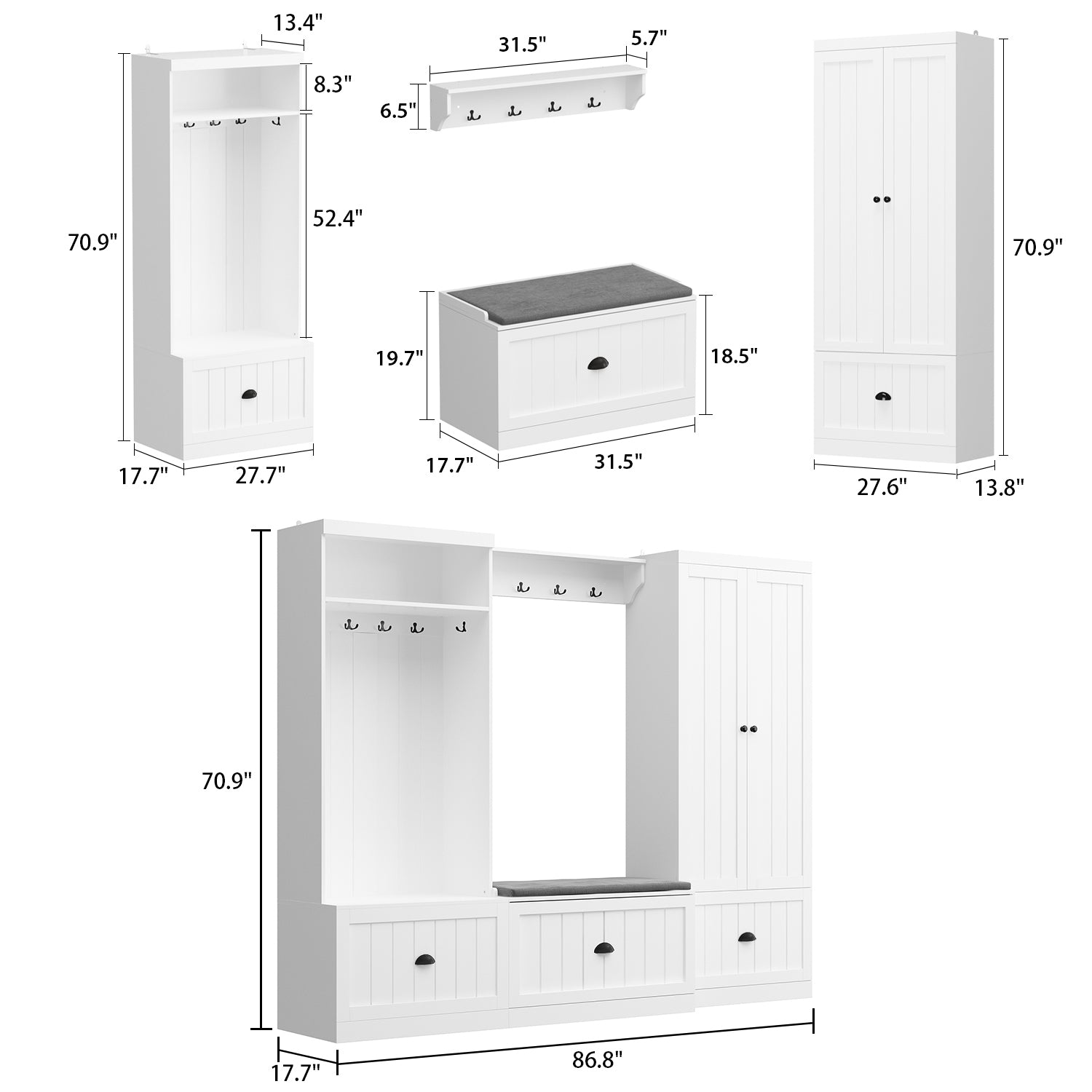 Hall Tree 86.8'' Wide with Bench and Shoe Storage
