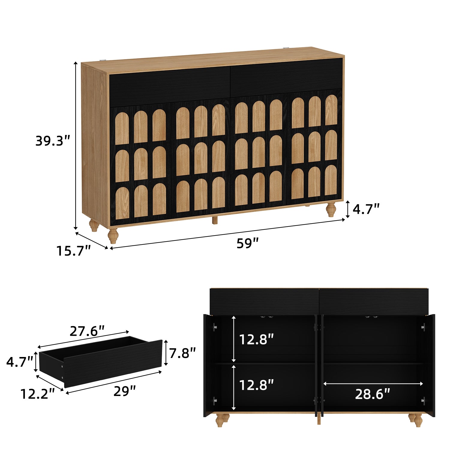 59"W Sideboard With 2 Drawer 4 Door