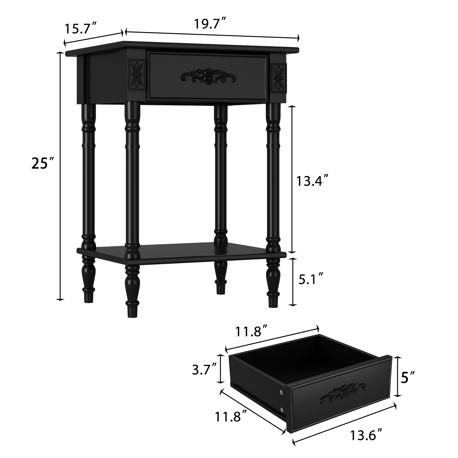 1-Shelf And 1-Drawer Nightstand With Elegent Design