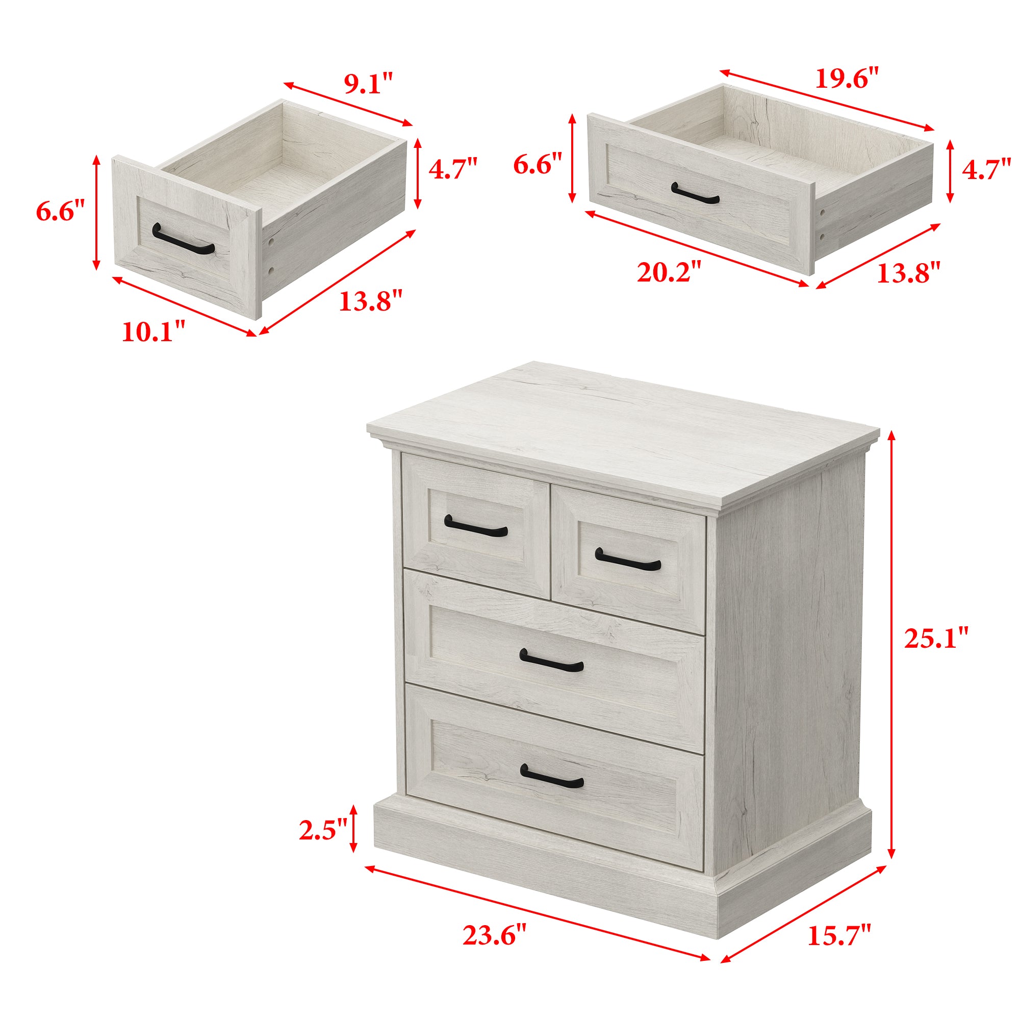 Modern Rustic Accent Chest With Four Drawers, Black Metal Handles – Distressed Light Oak