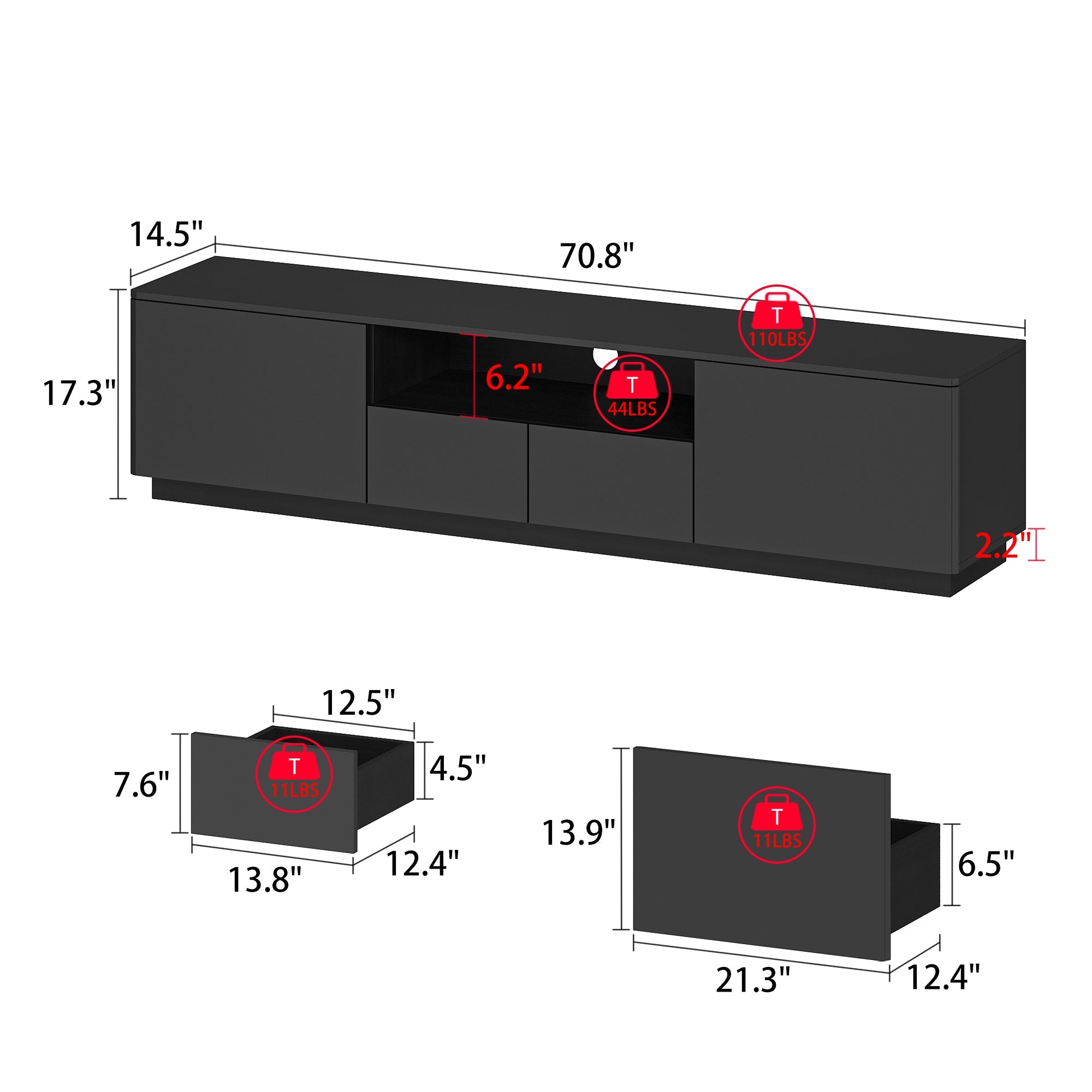 LED TV Stand Console Table Entertainment Center High Gloss