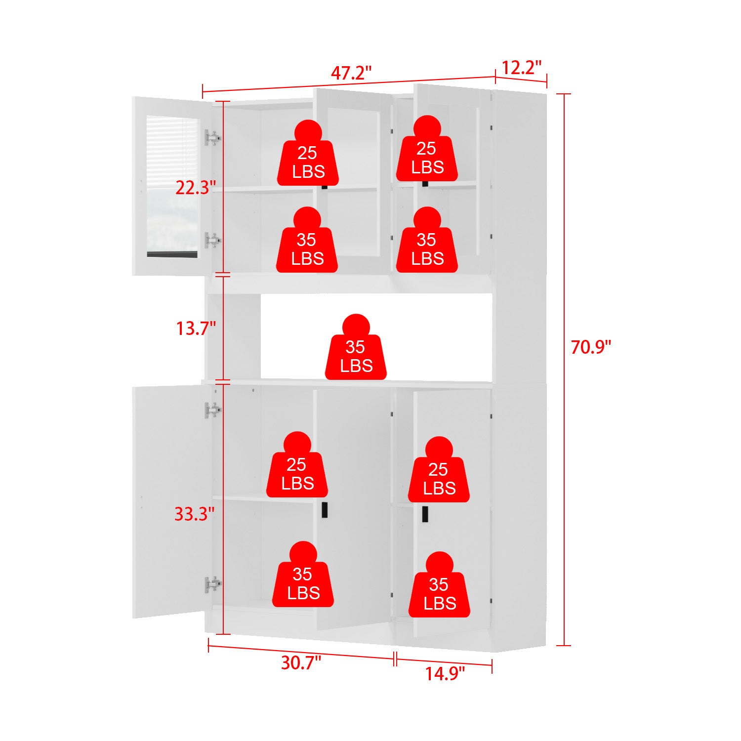 71'' H X 47.2'' W Elegant White Bookcase With Storage Solutions And Glass Doors
