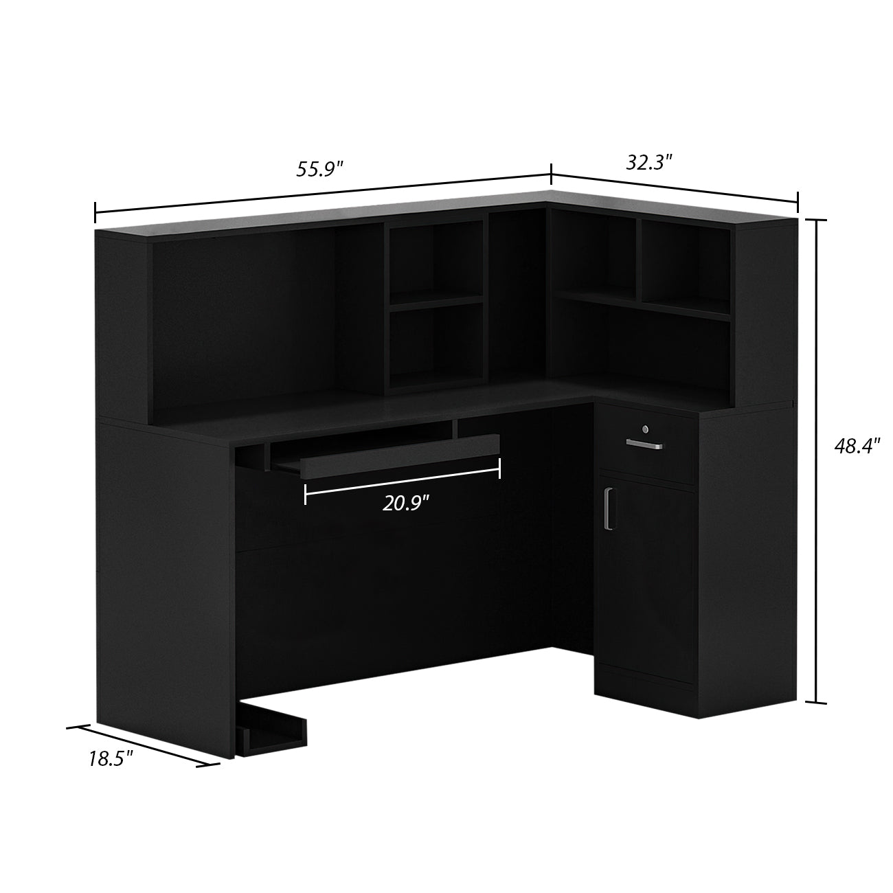 L-Shaped Reception Desk with Large Storage Filing Cabinets
