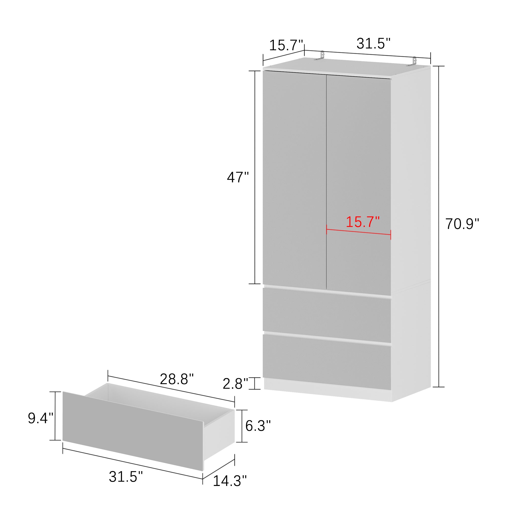 Modern Full-Length Mirrored Wardrobe With Multiple Drawers And Adjustable Shelving