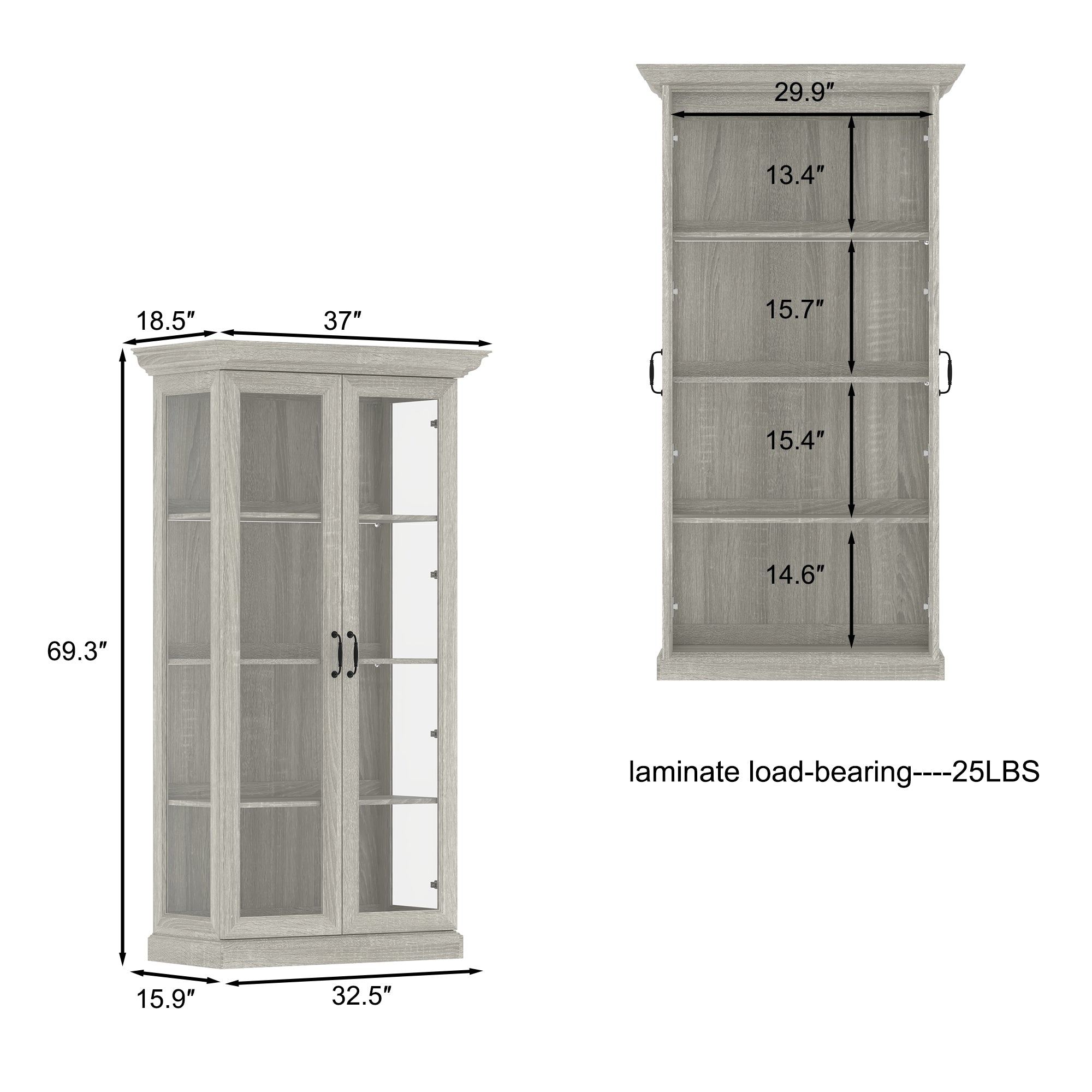 69.3'' H X 32.5'' W 4-Tier Display Bookcase With Glass Door And Light