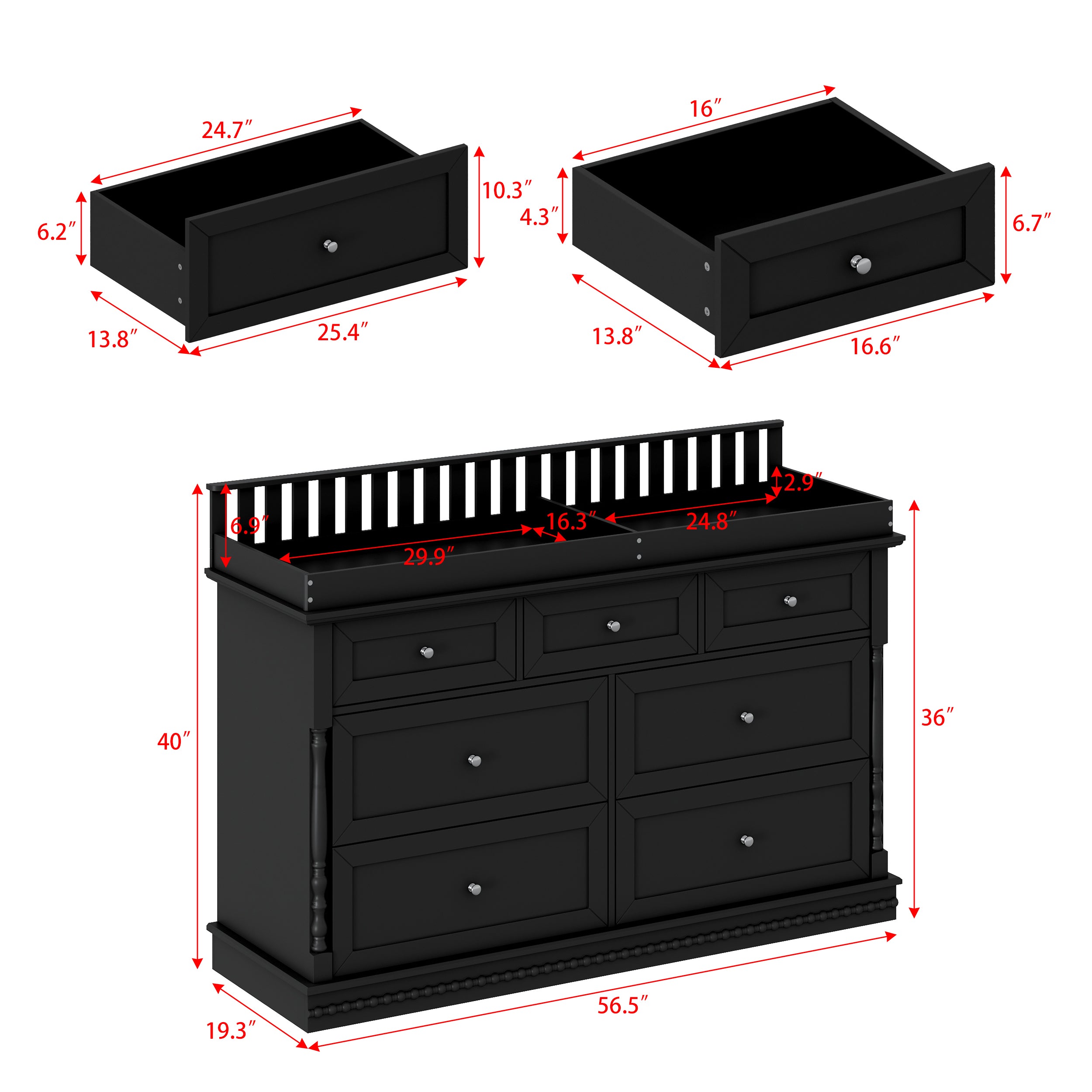 Chest Nursery Dresser Changing Table Top – 7-Drawer Baby Storage Organizer for Diapers and Clothes
