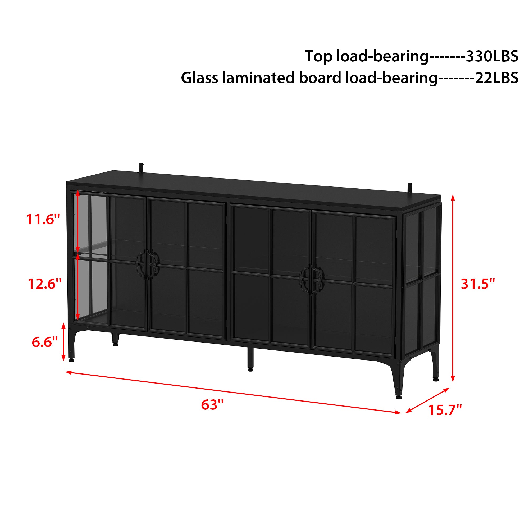 Black cabinet with dimensions labeled on a white background