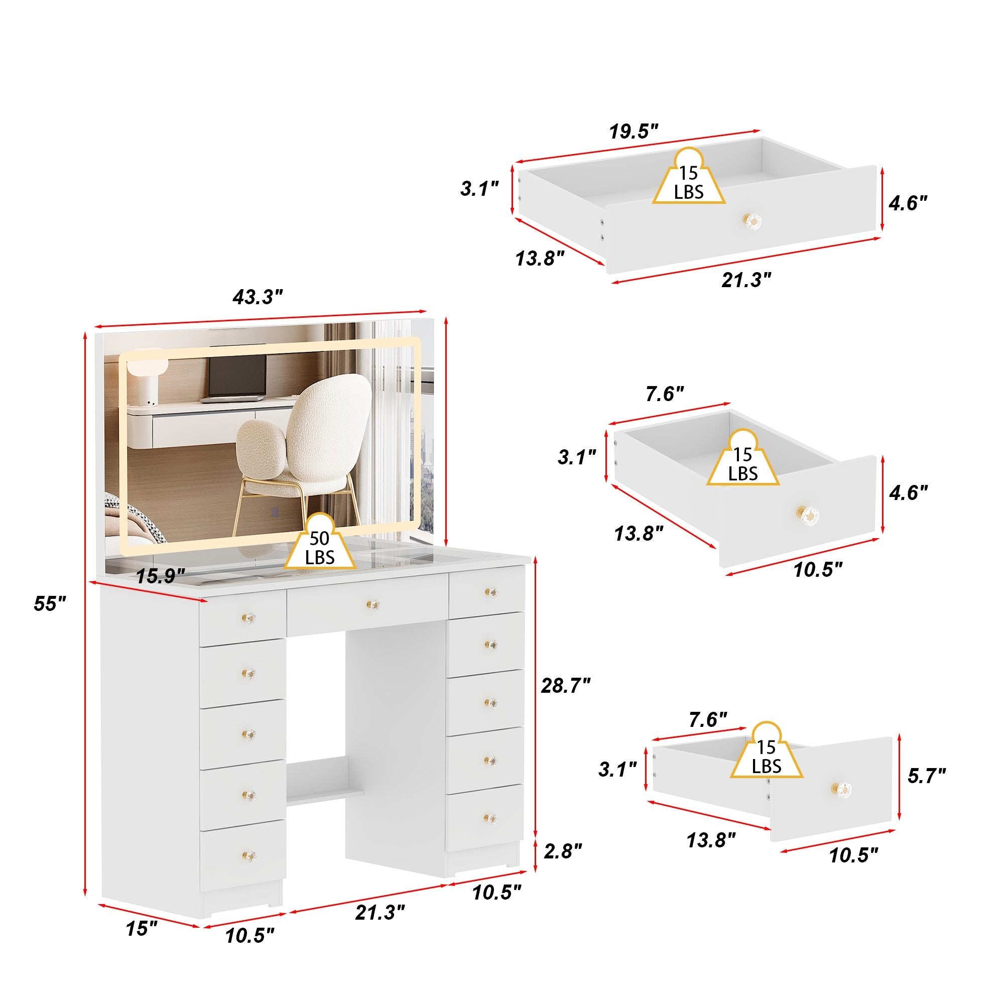 Modern Makeup Vanity With Lighted Mirror And Strong Storage