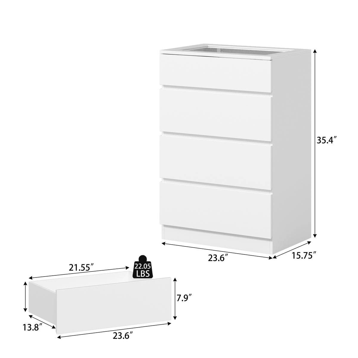 White dresser with jewelry organizer top and 4 drawers