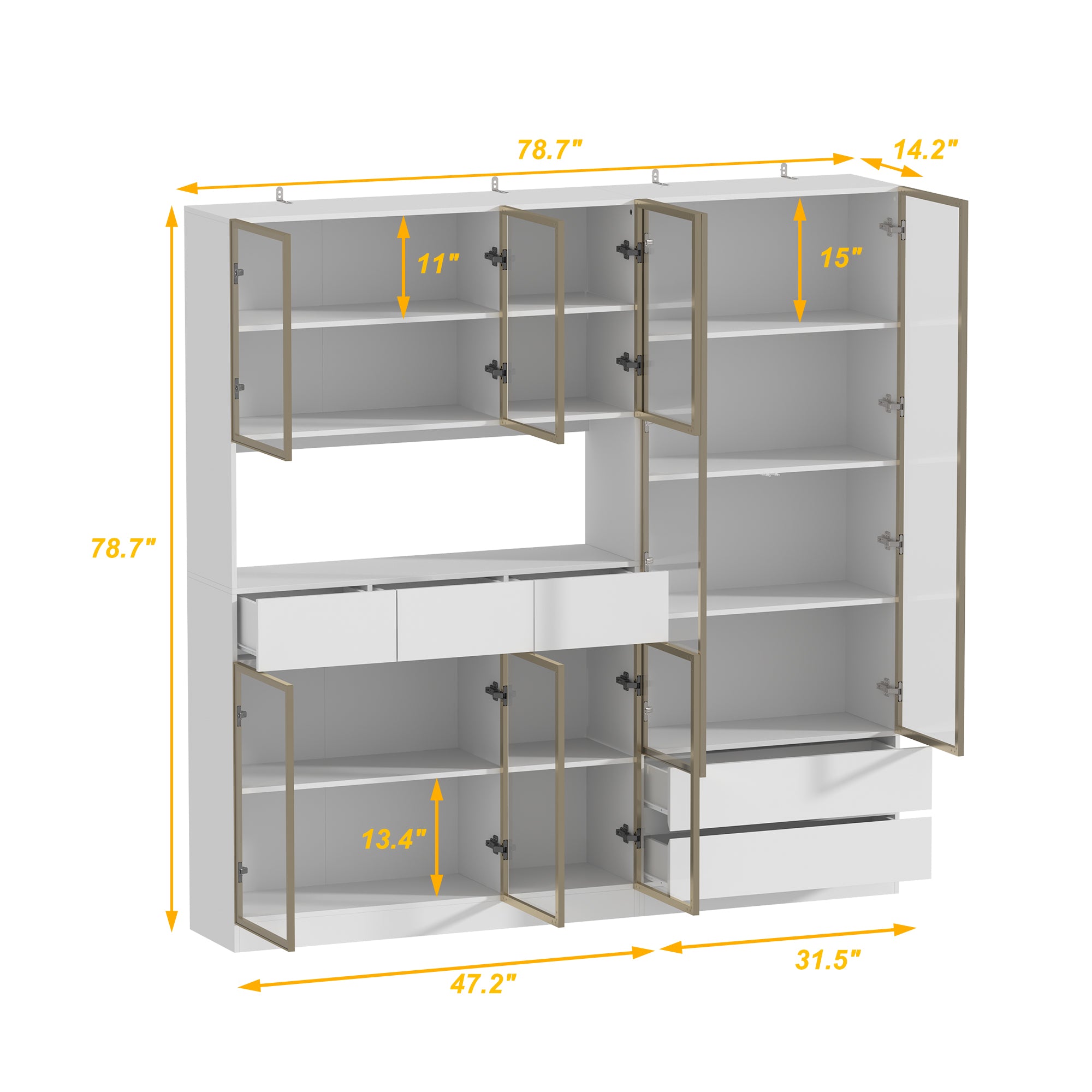 78.7'' H x 78.7'' W Bookcase with Glass Doors & 3-Color Changing Lights