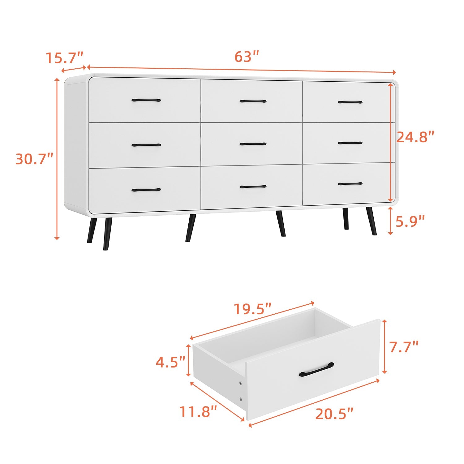 Nine Drawers Dresser With Metal Legs