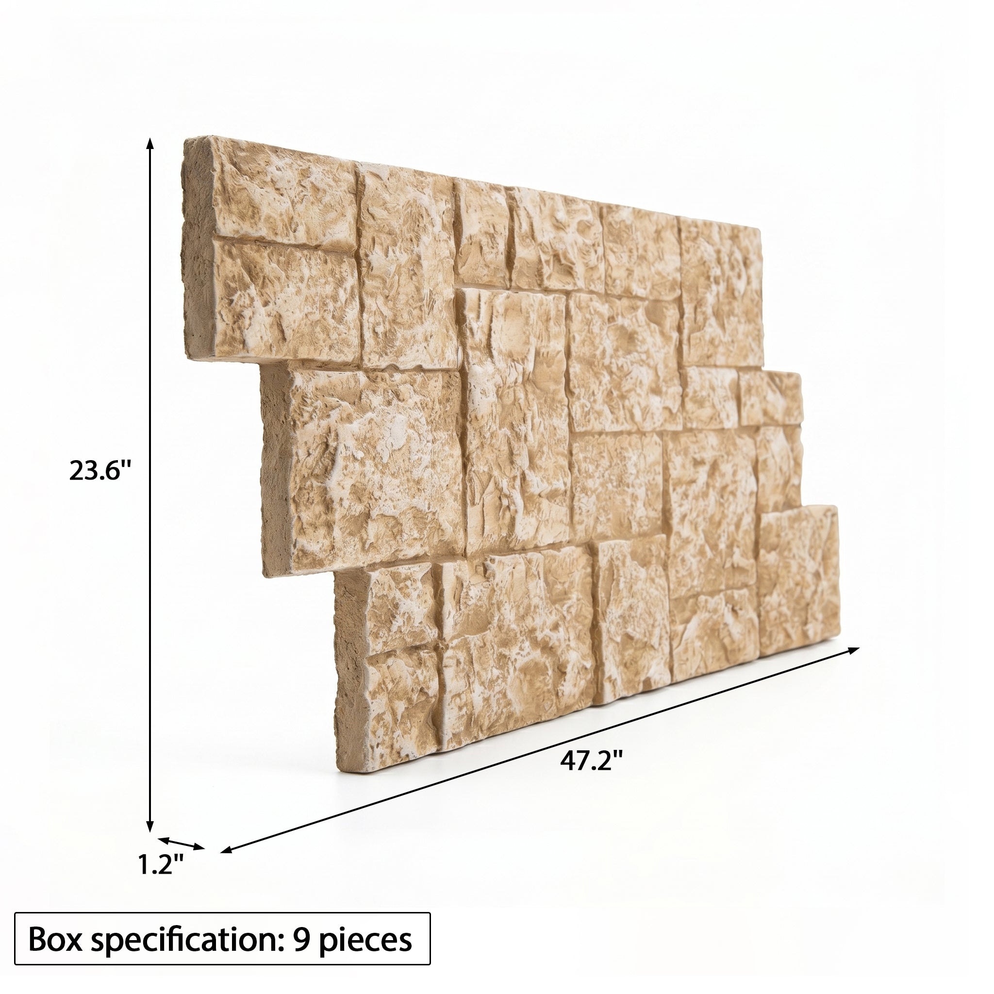 Beige Square Faux Stone Wall Panel Set of 9, Lightweight Indoor & Outdoor Decor Wall Panels