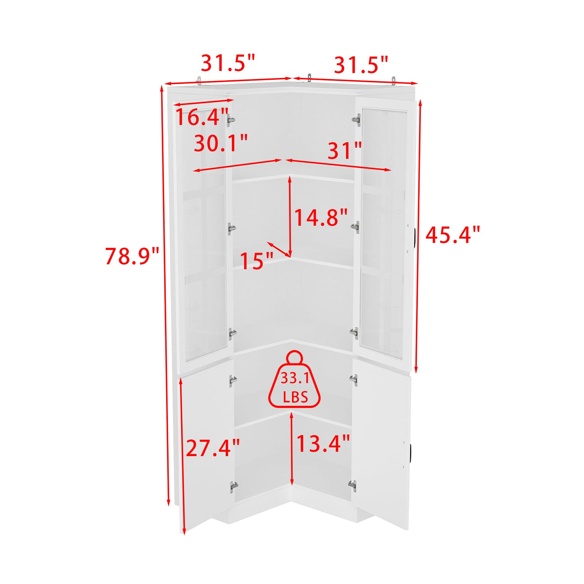 31.5 inches Modern White Wide Corner Home Office Cabinet