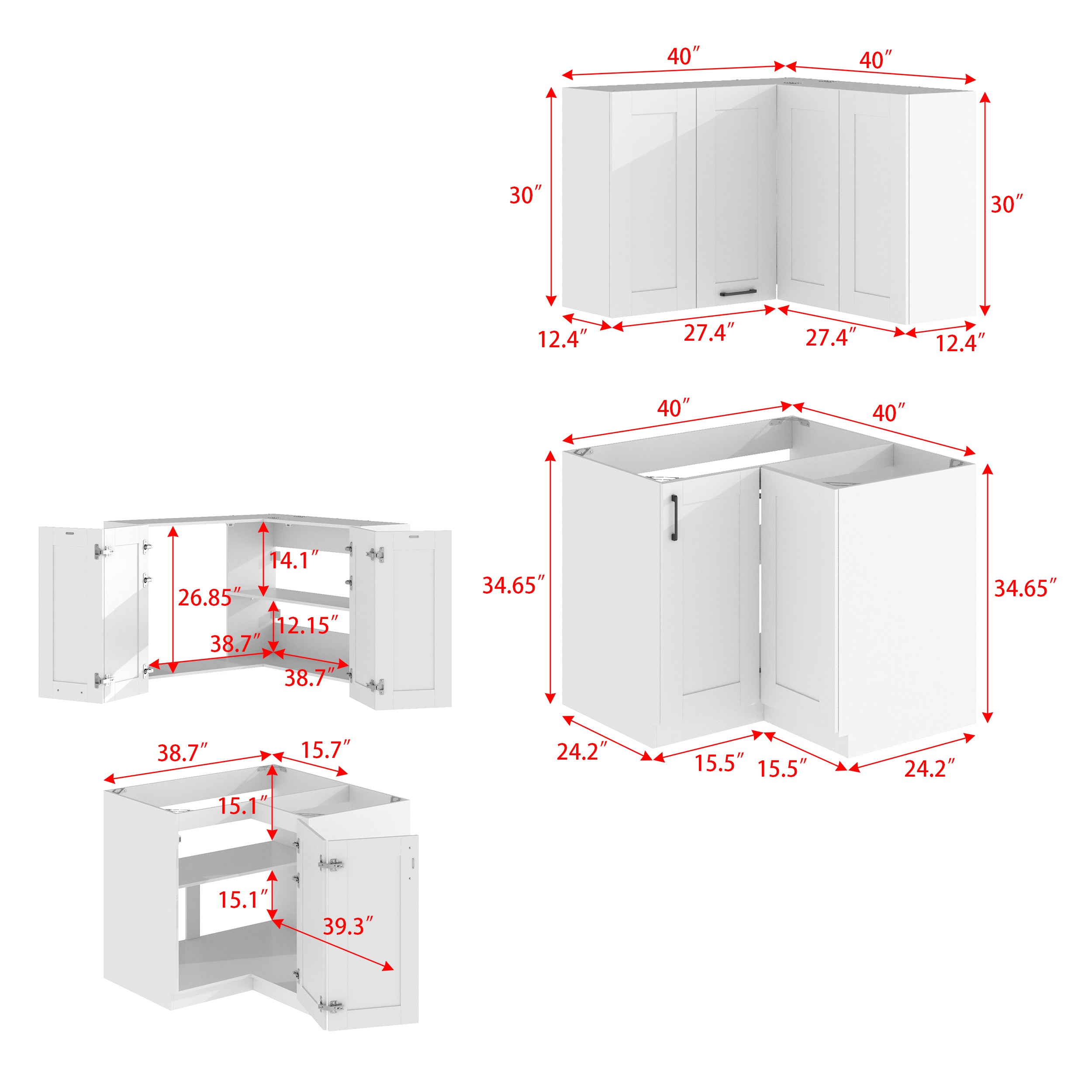 40 inch Modern White Kitchen Pantry Cabinet with Upper & Lower Cabinets