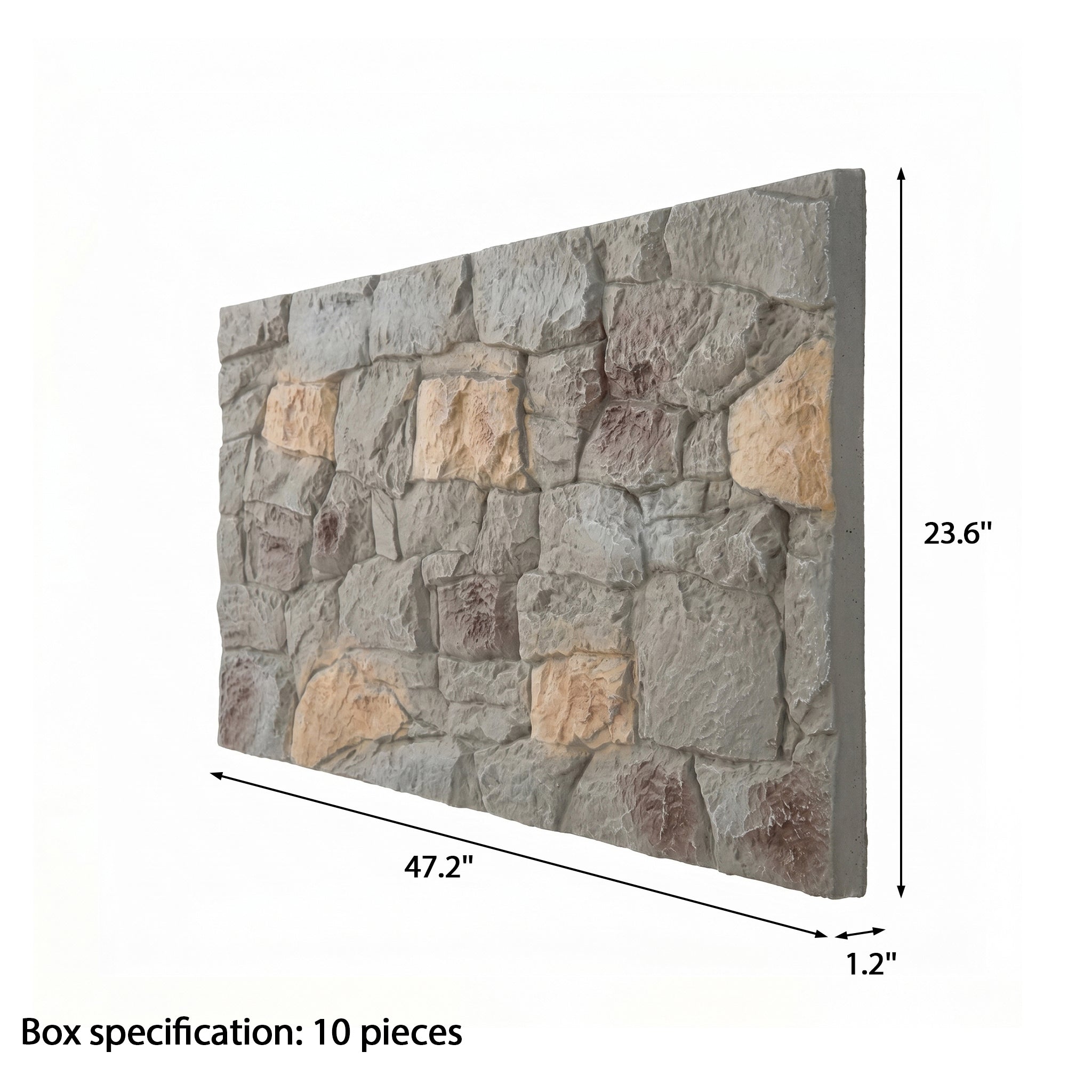 Gray Mixed Tone River Rock Faux Stone Wall Panel Set of 10, Lightweight Indoor & Outdoor Decor Wall Panels