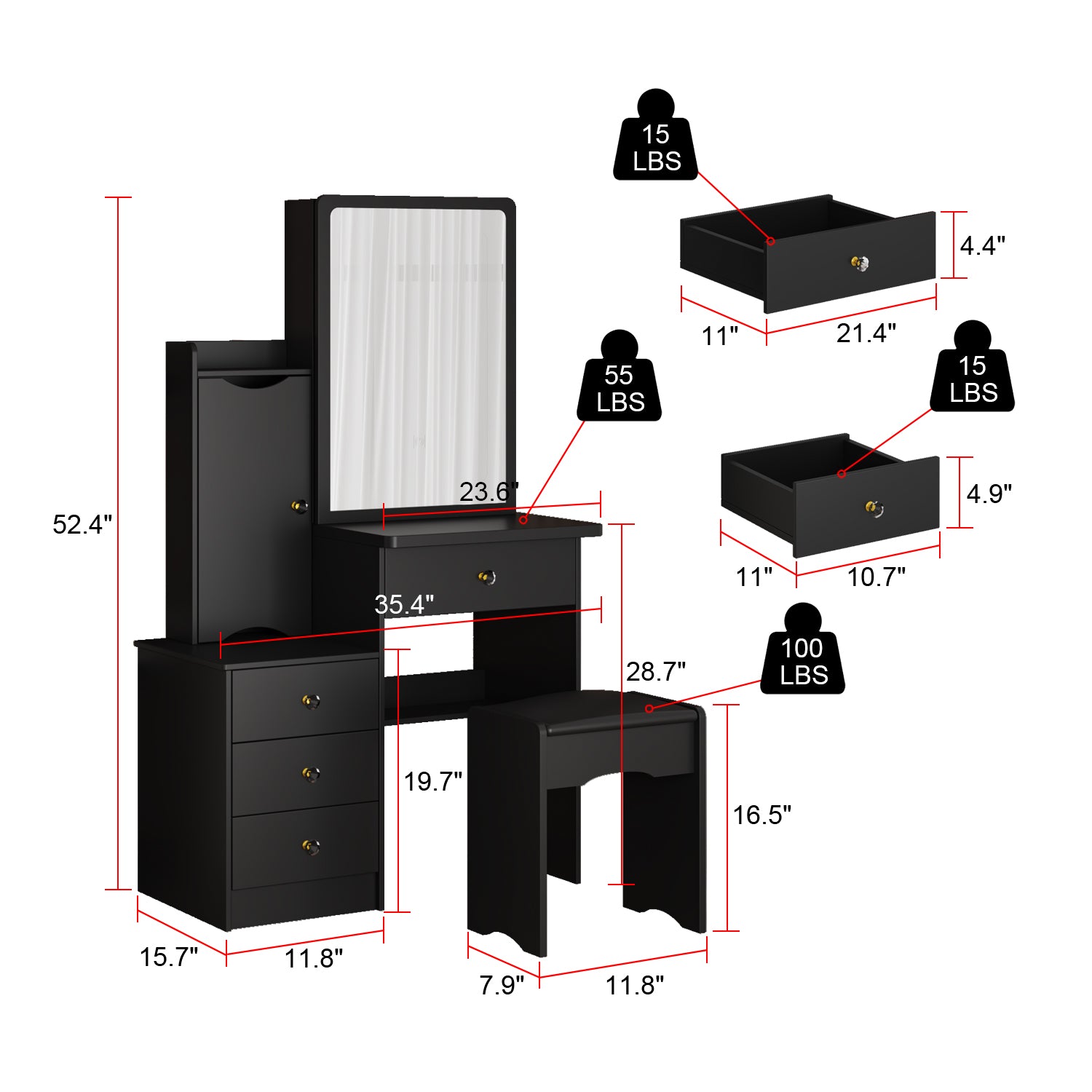 Vanity Set with Stool and Mirror