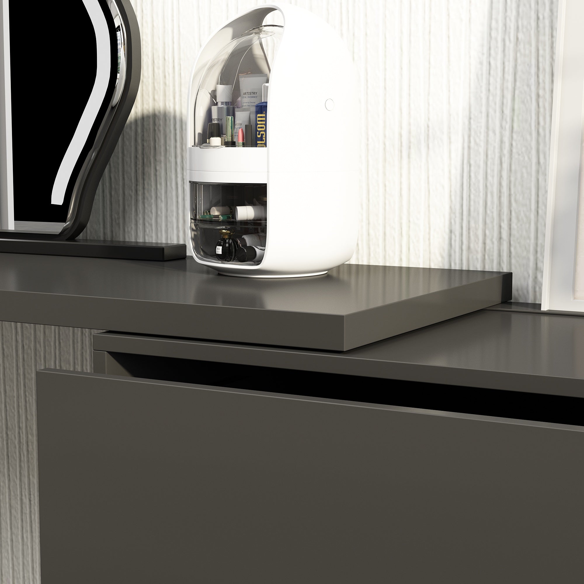 L-Shaped Rotatable Dresser Writing Table with 6 Drawers