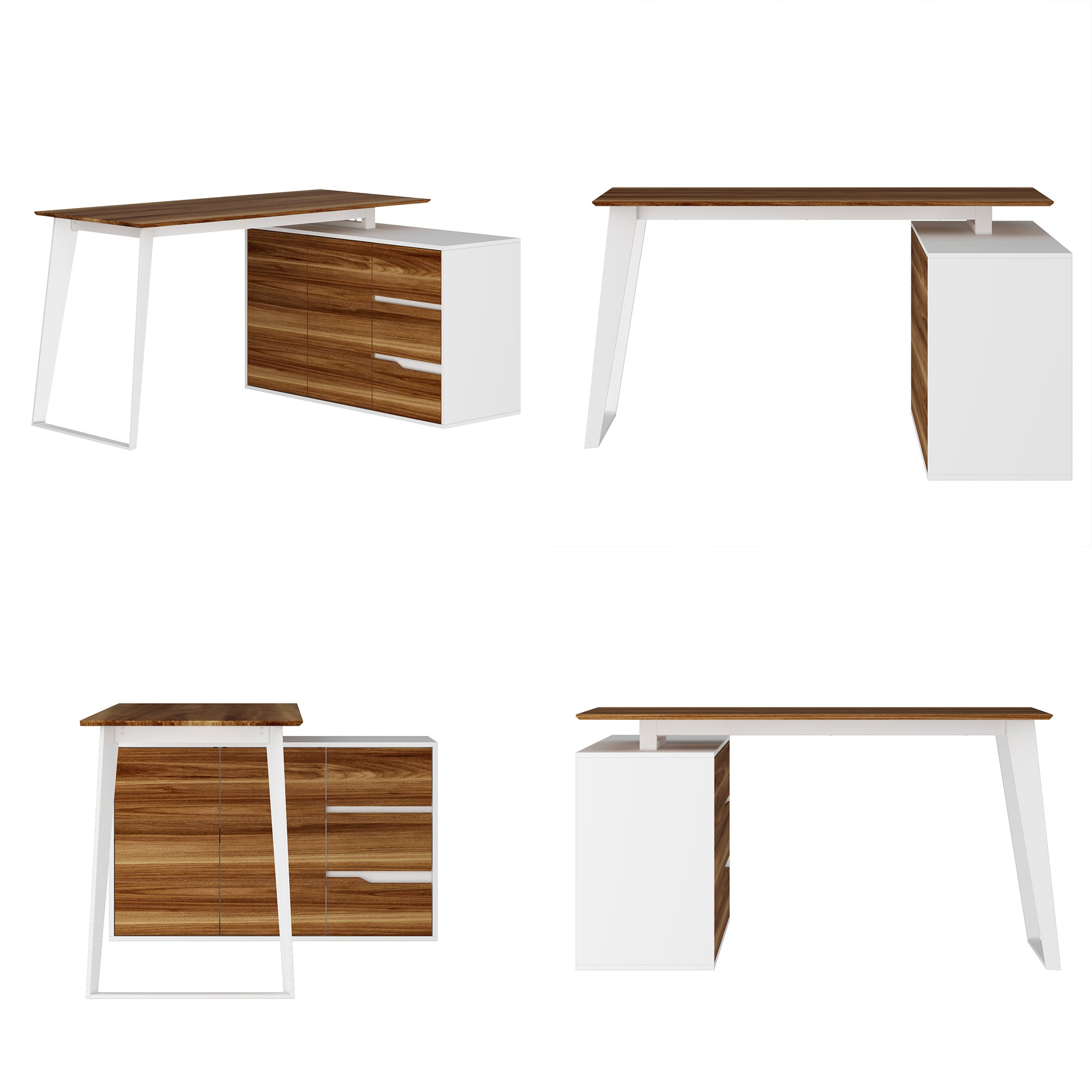 L-Shaped Corner Computer Desk with Drawers Brown Wood Grain