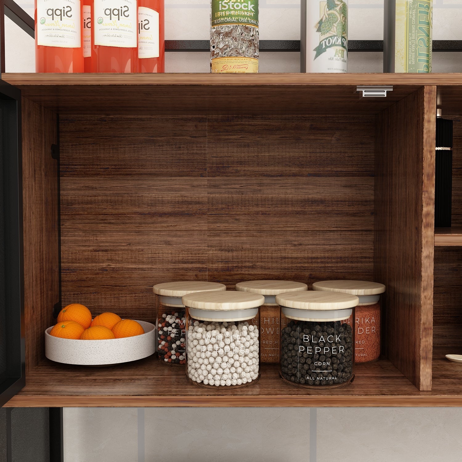 Large Kitchen Sideboard Display Cupboard with Drawers and Mesh Doors Wood Grain