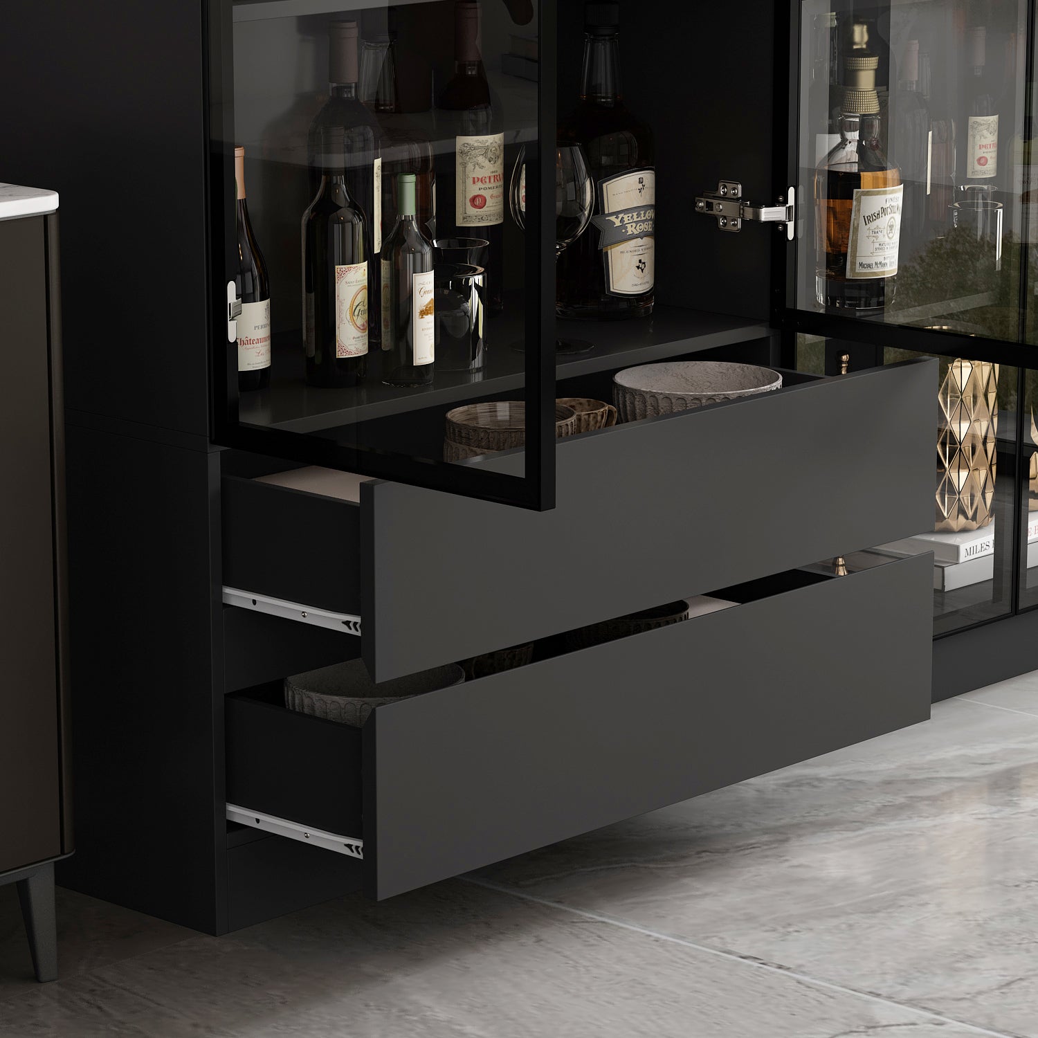 78.7'' H x 78.7'' W Bookcase with Glass Doors & 3-Color Changing Lights