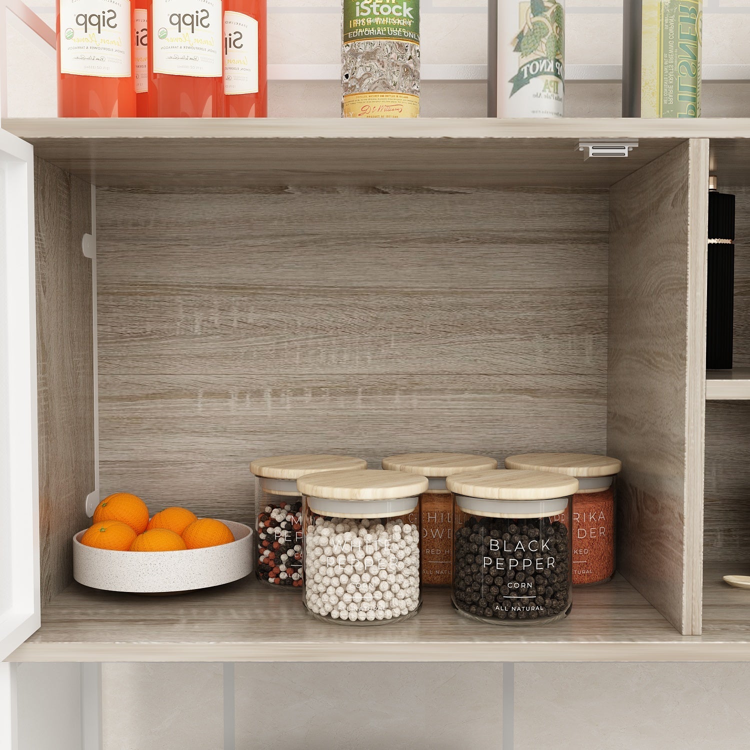 Large Kitchen Sideboard Display Cupboard with Drawers and Mesh Doors Wood Grain