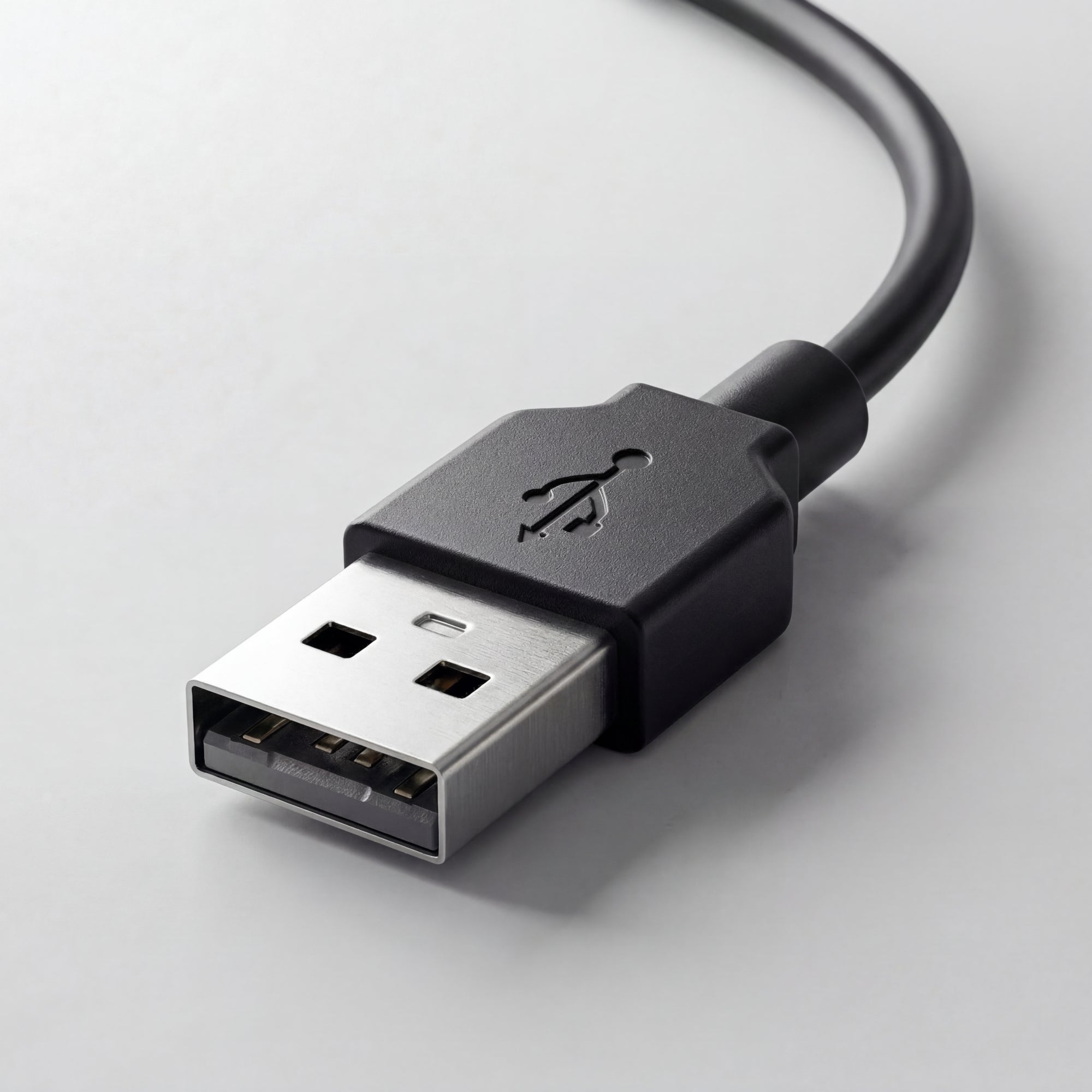 Close-up of a USB cable on a light gray background