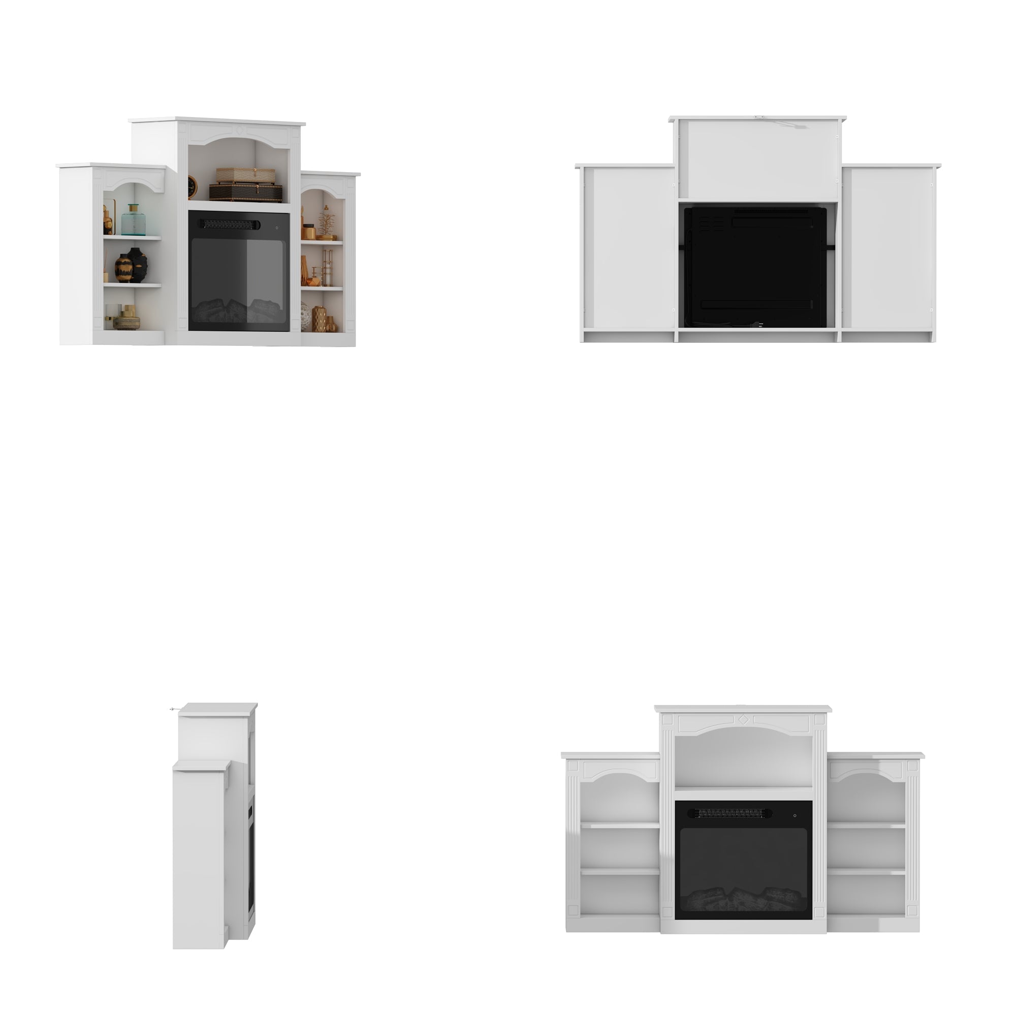 59'' W White Fireplace Heater TV Stand With Open Shelves & Timer