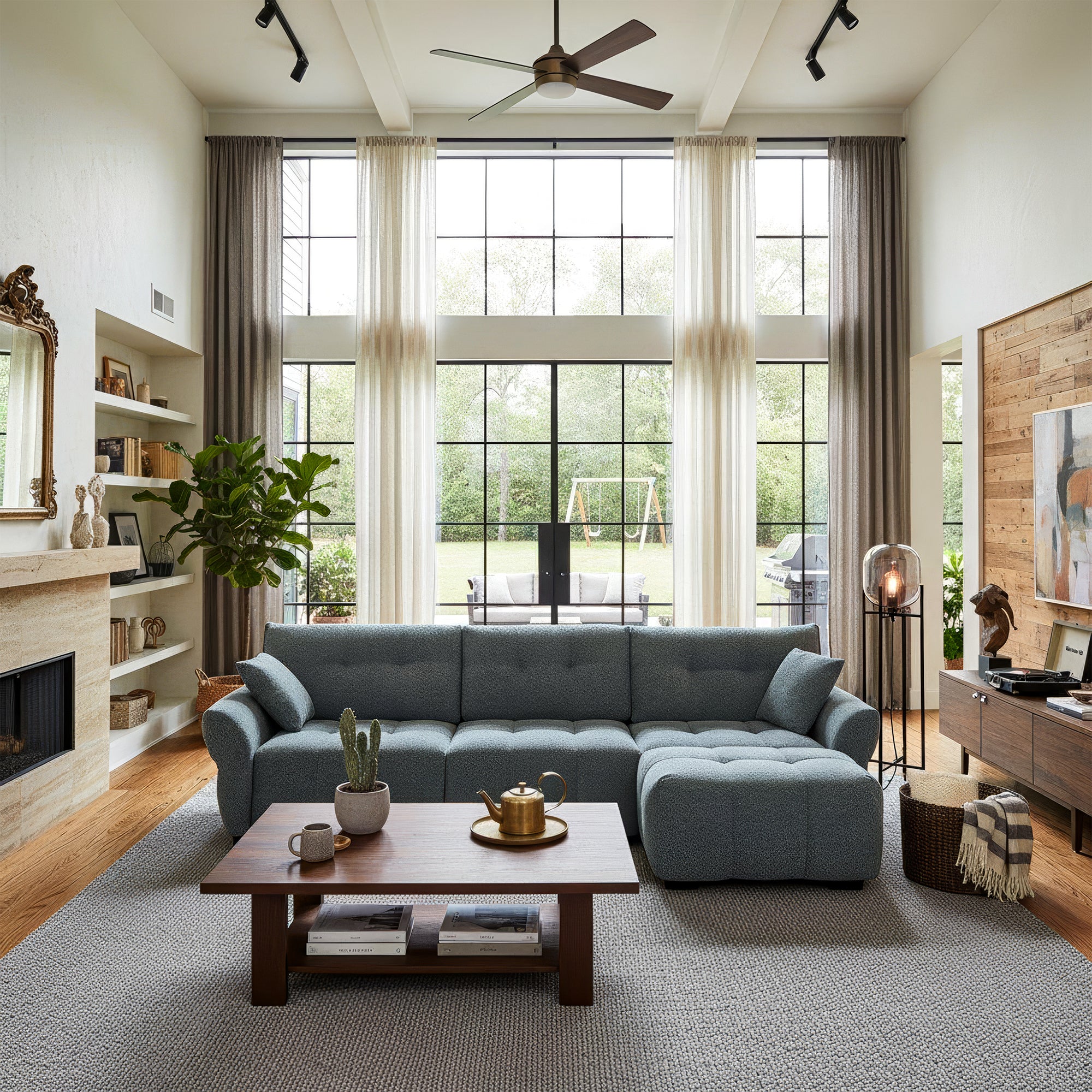 4-Piece Modern Upholstered L-Shape Sectional Sofa With Premium Fabric