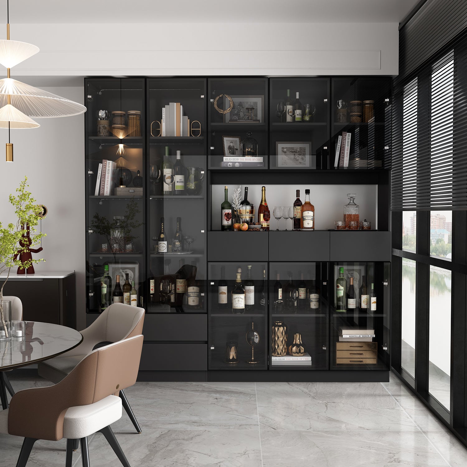 78.7'' H x 78.7'' W Bookcase with Glass Doors & 3-Color Changing Lights