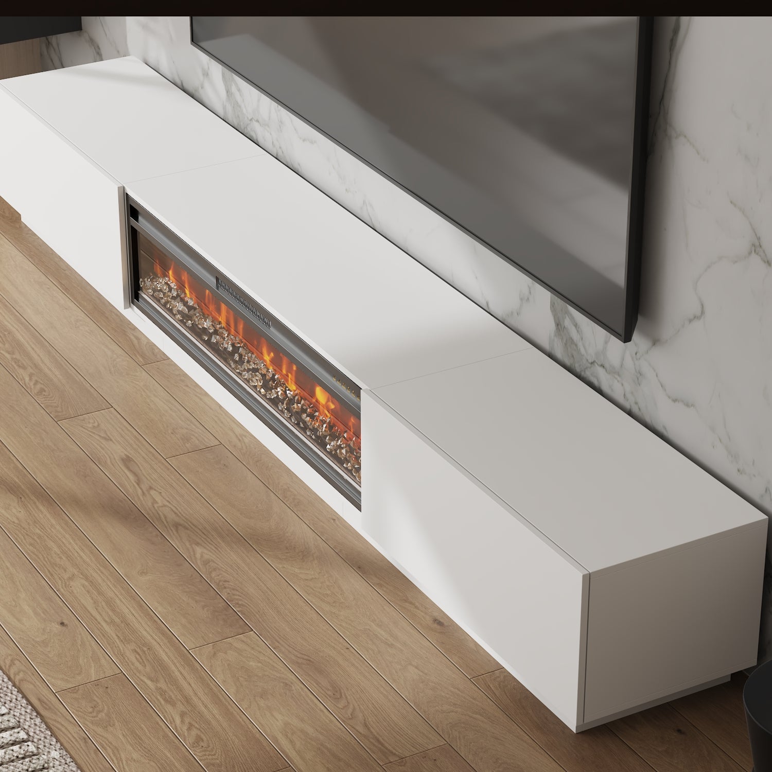 109'' W 2-Drawer TV Stand Media Console With Electric Fireplace Heater