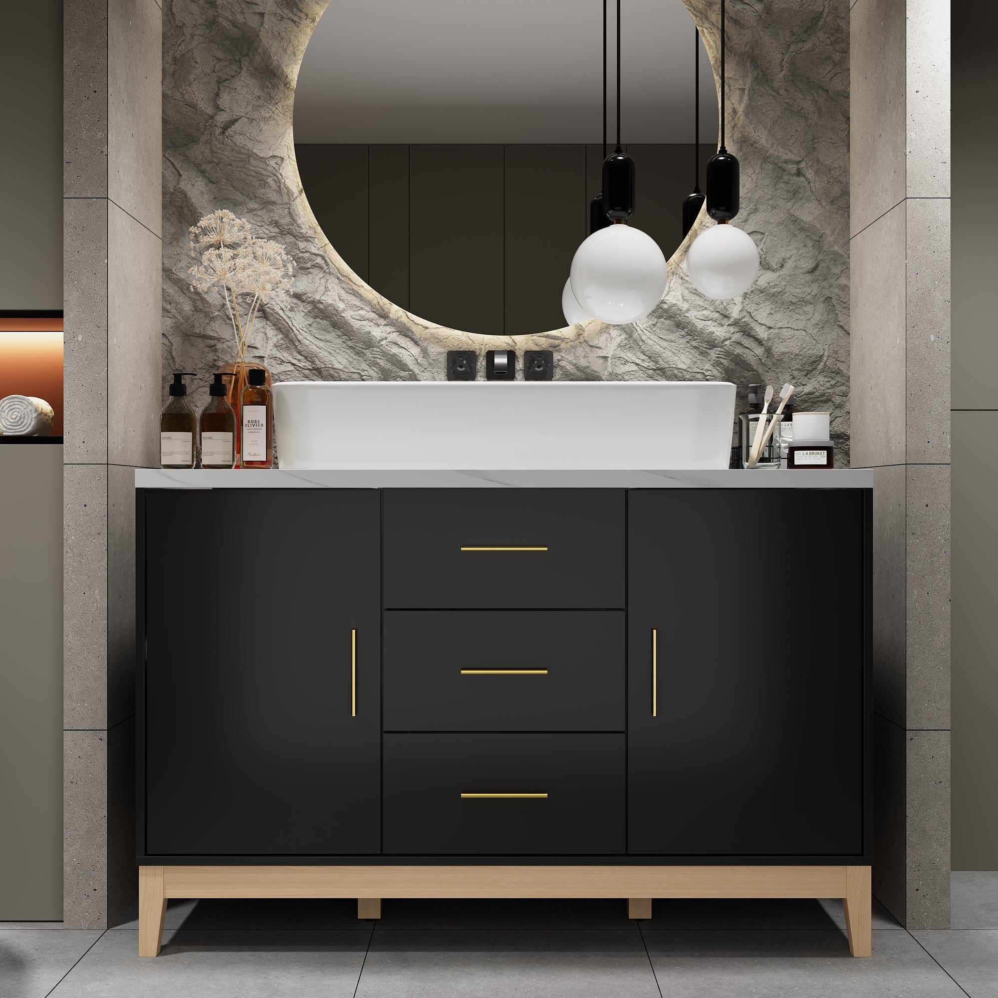 47.2'' Single Bathroom Vanity with Solid + Manufactured Wood Top