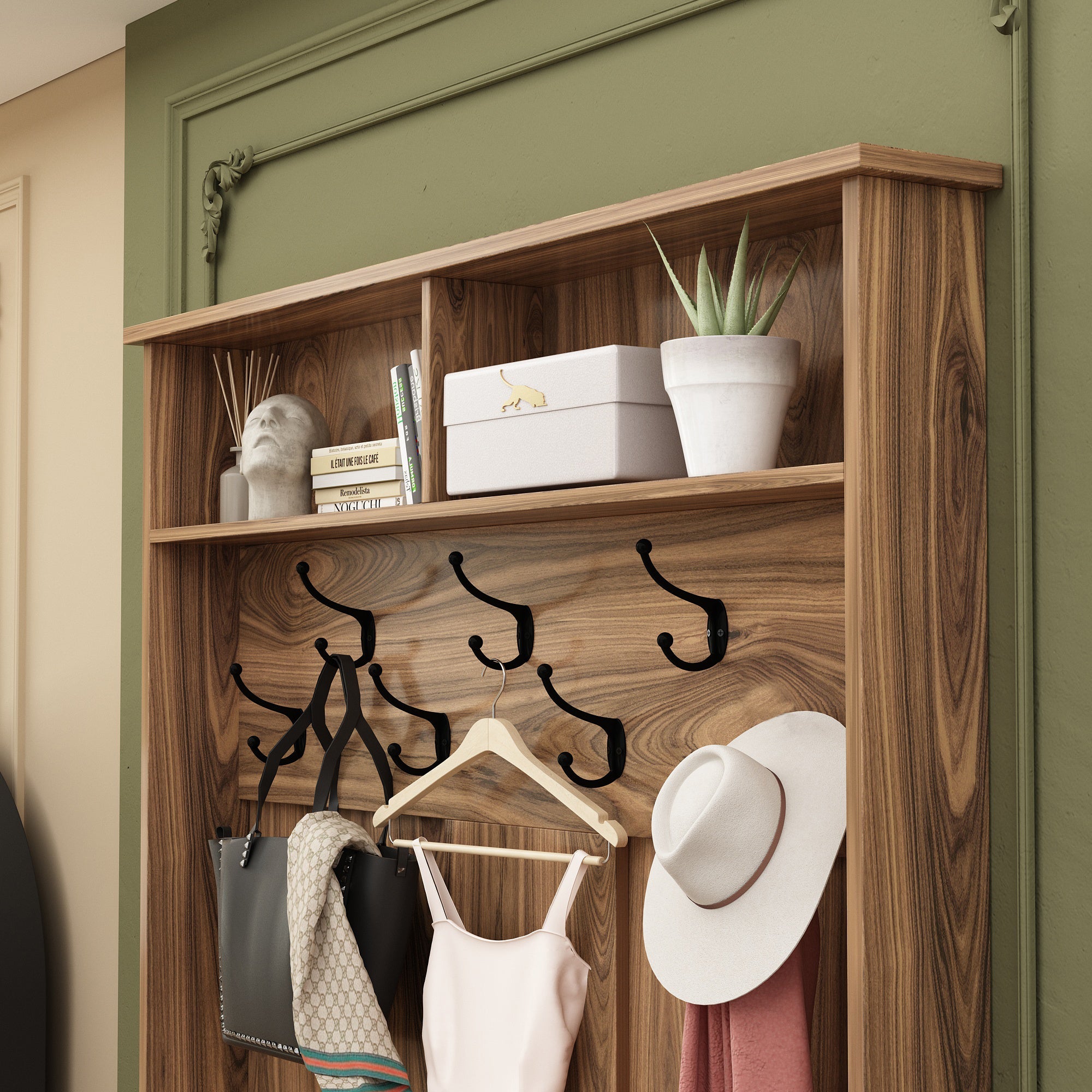 Hall Tree Shoe Storage Rack Bench Cabinet with Hooks for Entryway