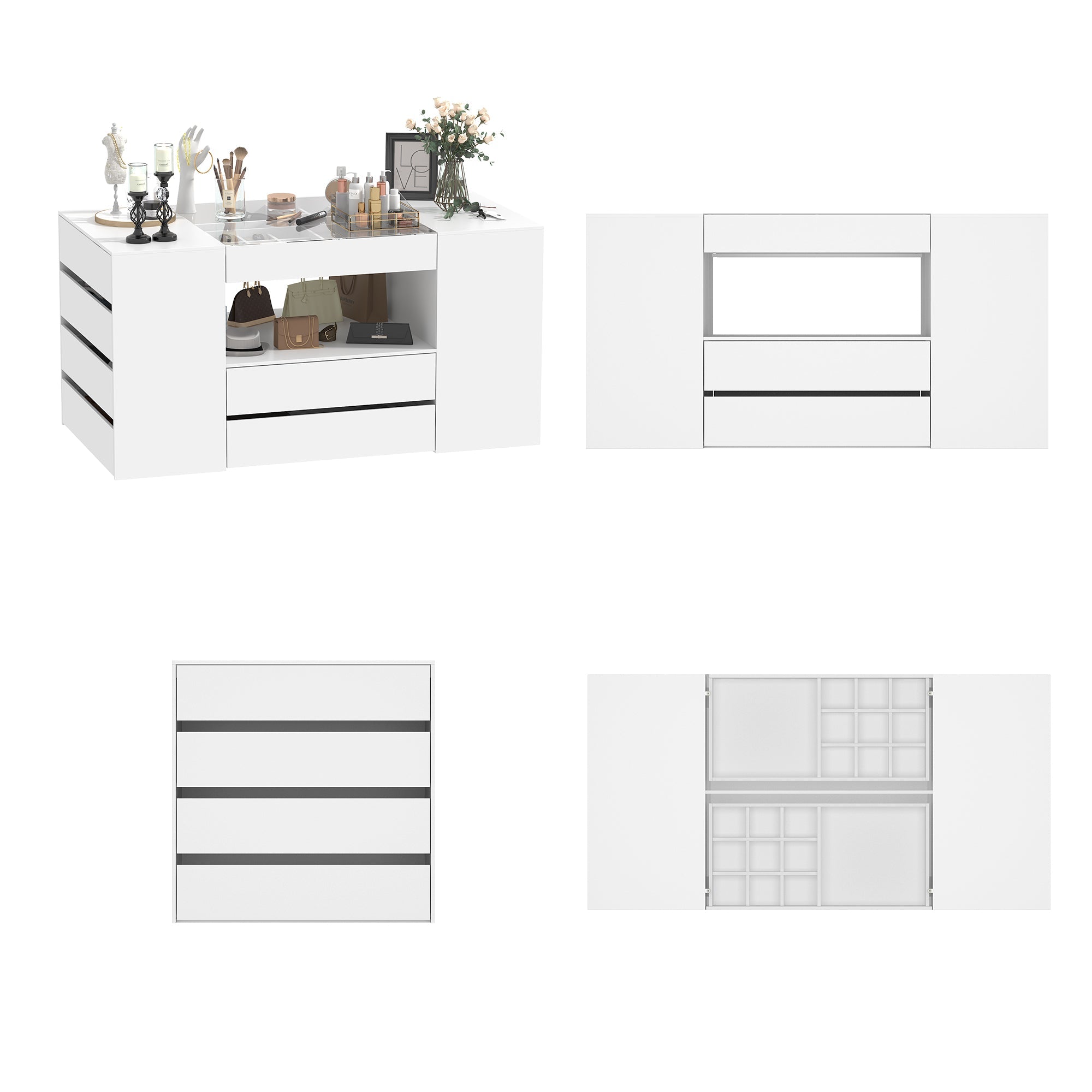 14-Drawer 1-Shelf Chest With Graceful Design And Tempered Glass Top