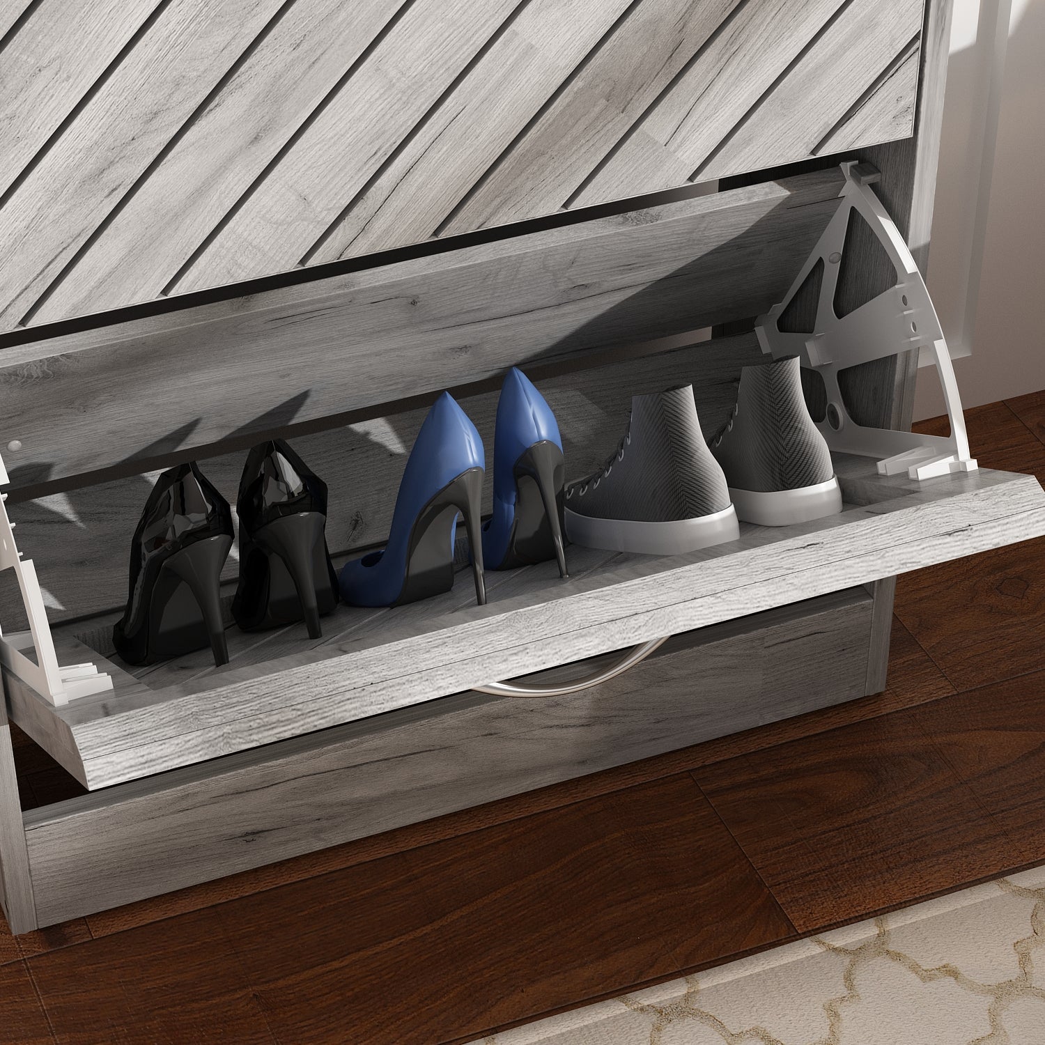 Rustic Shoe Organizer for Hallway Entryway Shoe Cabinet with 2 Flip Drawers