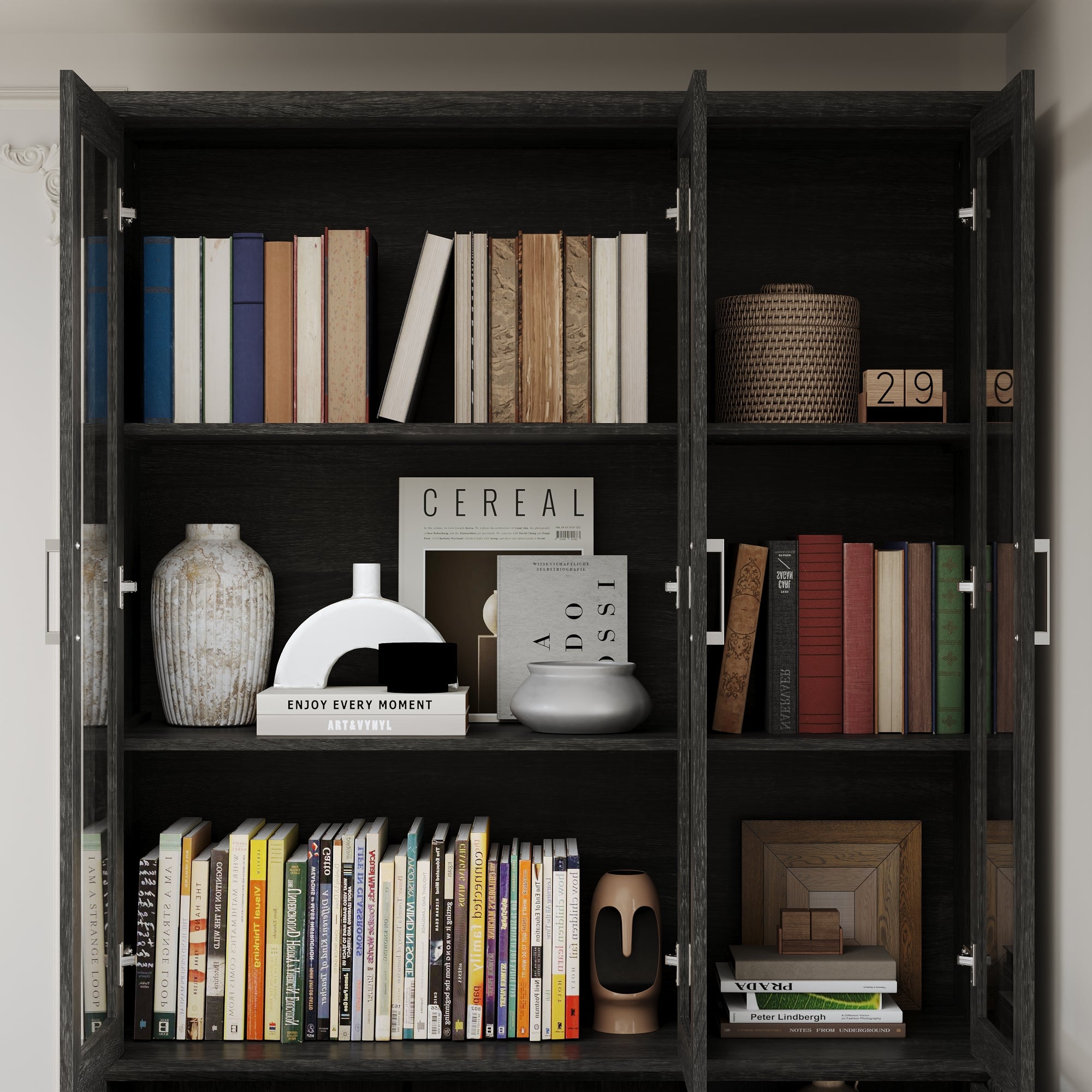 80'' H X 46'' W 6-Tier Bookcase With Glass Doors & Drawer