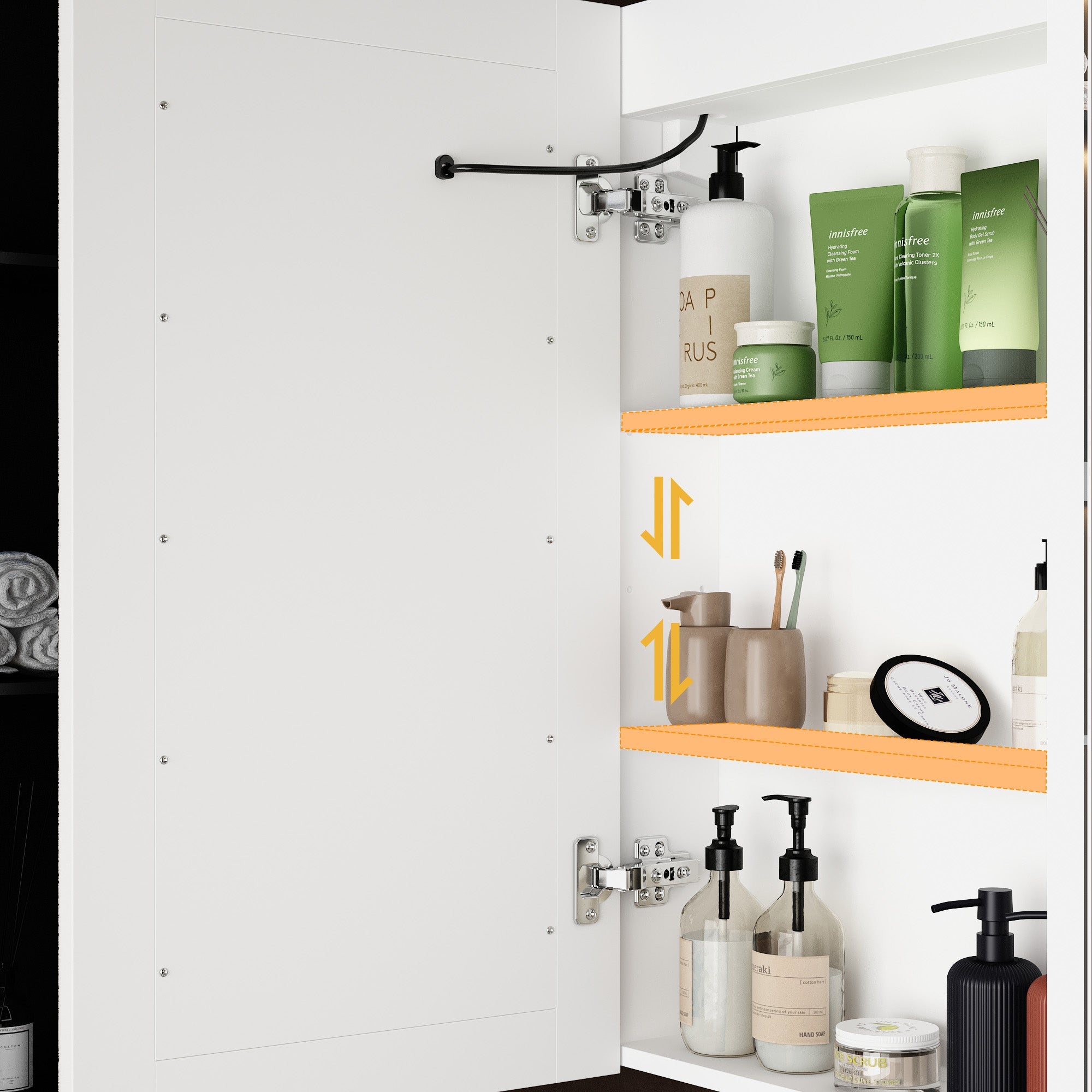 35.4'' W 31.5'' H Surface Frameless Medicine Cabinet with Mirror and 3 Fixed Shelves