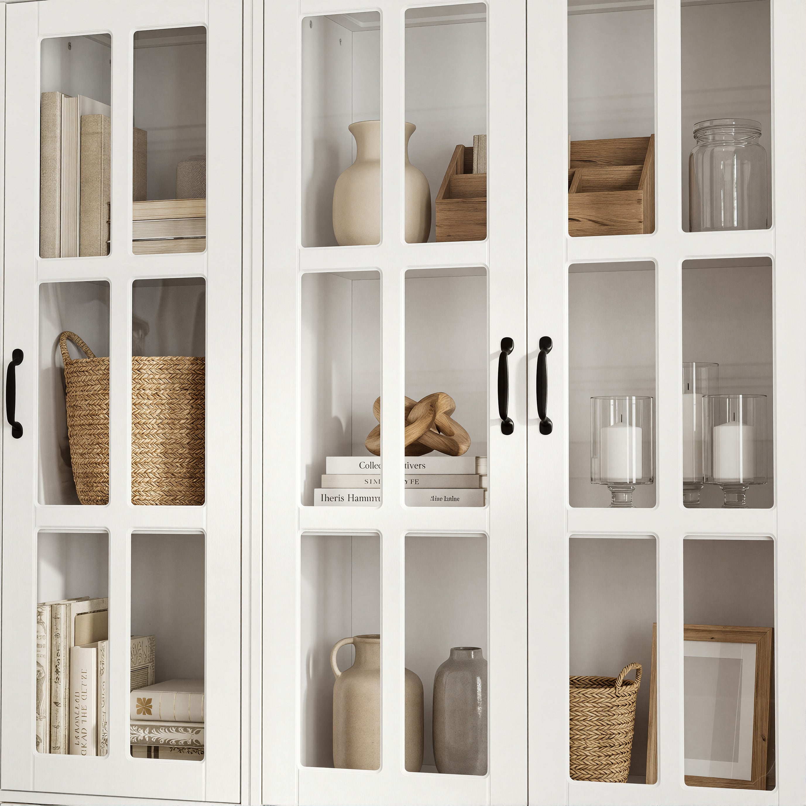 141.7 inch Extra Wide White Filing Storage Cabinet with 9 Glass Doors and 2 Drawers