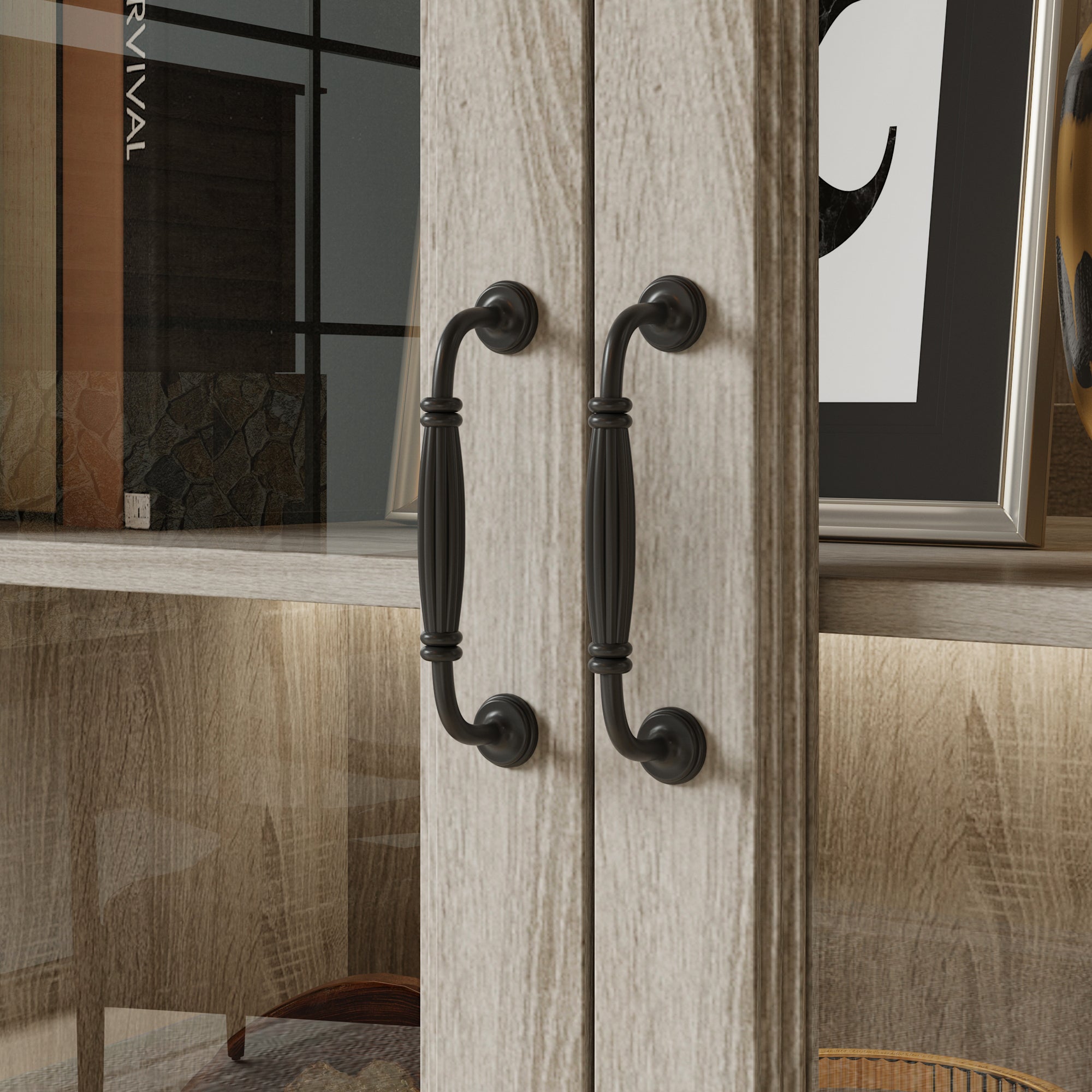 68.5 inch China Cabinet with 4 Glass Doors and Light