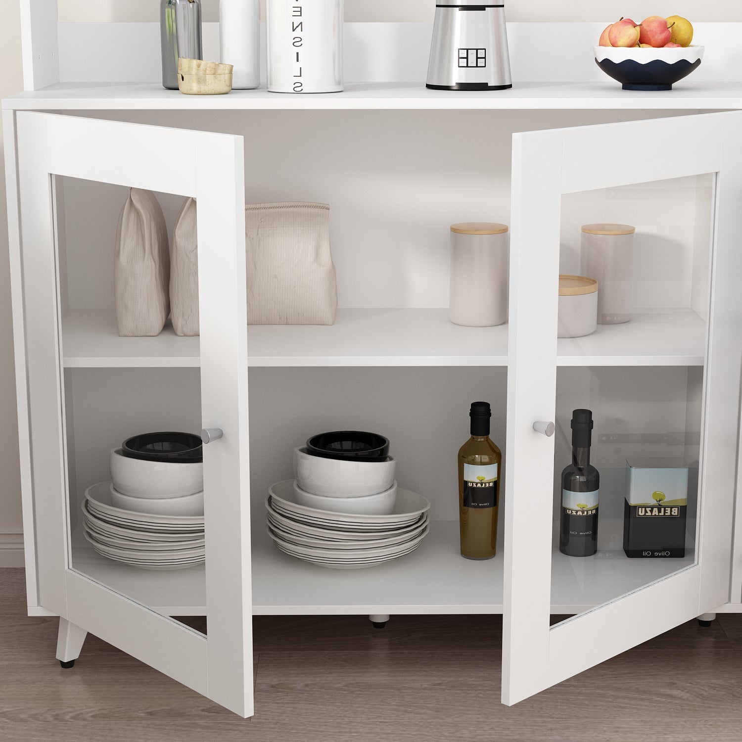 Storage Sideboard Cabinet Cupboard with Drawers and Glass Doors for Kitchen Organization