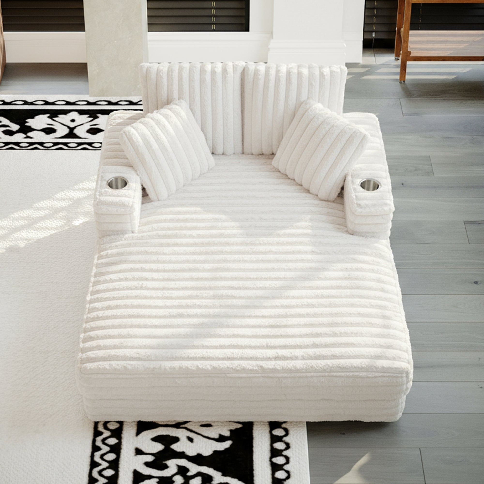 Oversized Modern Lounge Chaise Sofa Bed With Plush Faux Fur Upholstery And Pillow Set