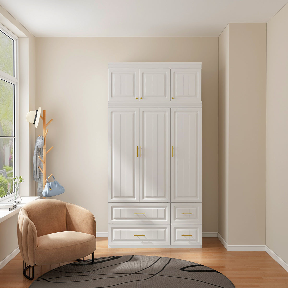 Wardrobe Heavy Duty Clothes Closet Storage Cabinet Armoire with Metal Handles for Small Living