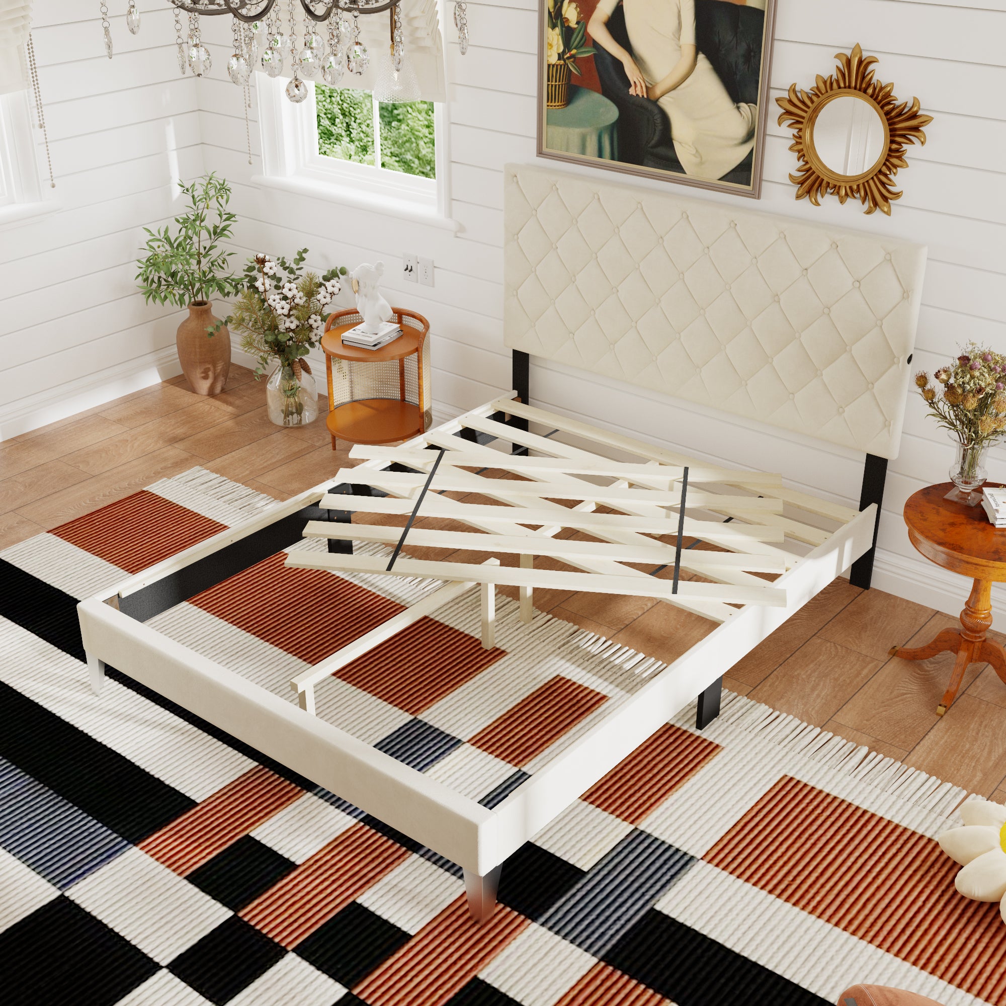 Low Profile Platform Bed With Comfortable Headboard With Charging Station