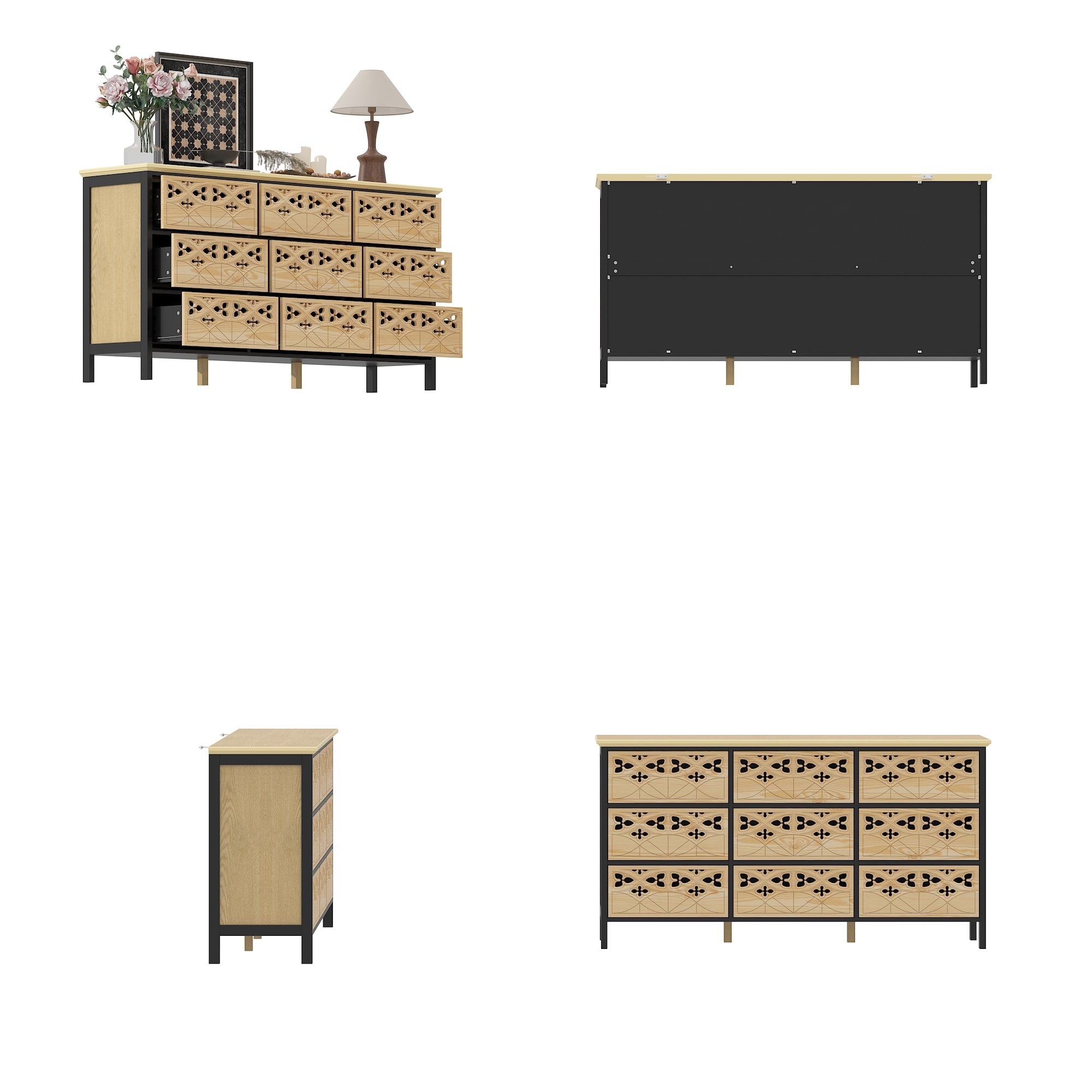 Exquisite Carved and Hollowed Nine Drawer Cabinet Elegance Meets Function Dresser Chest