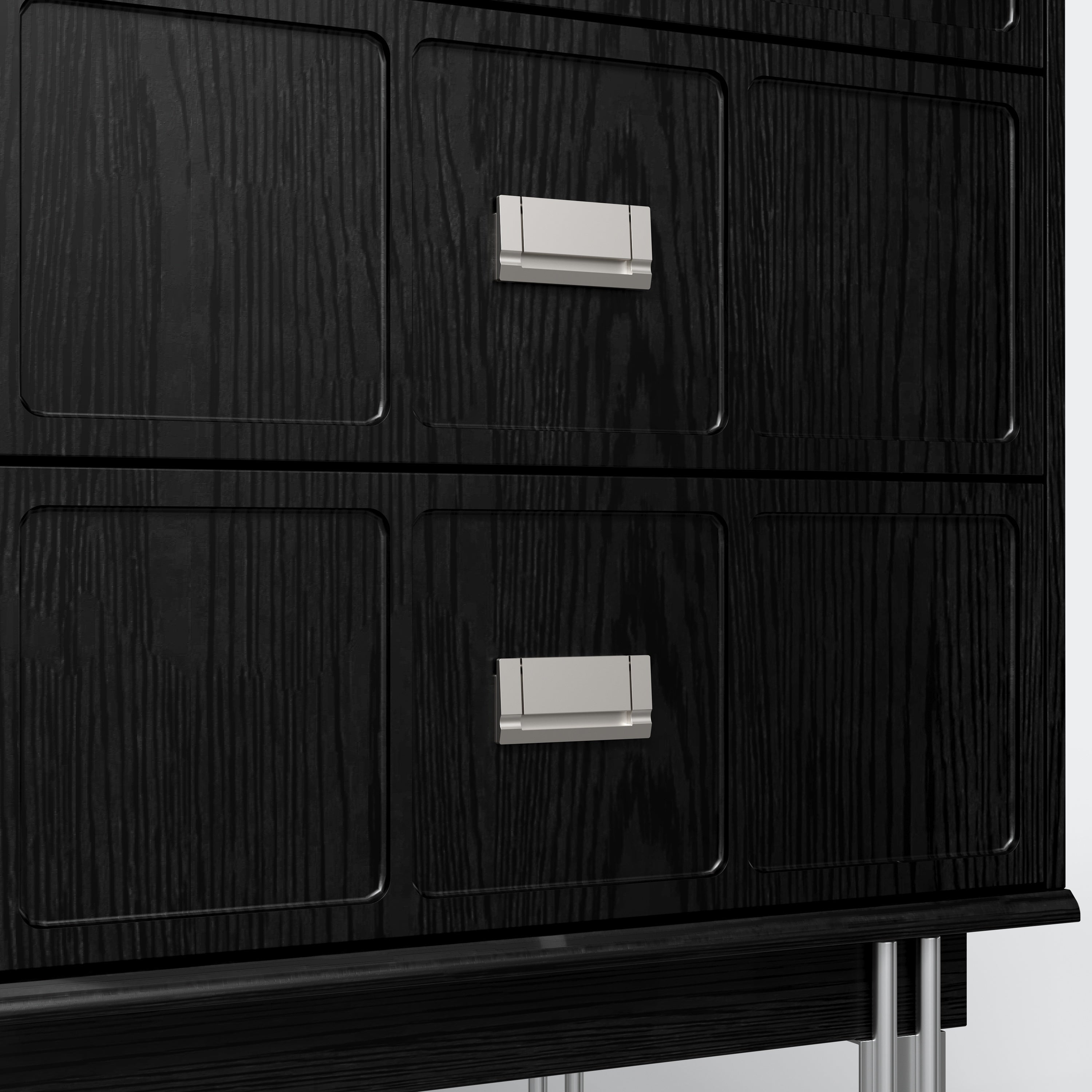 Modern black dresser with silver handles and metal legs