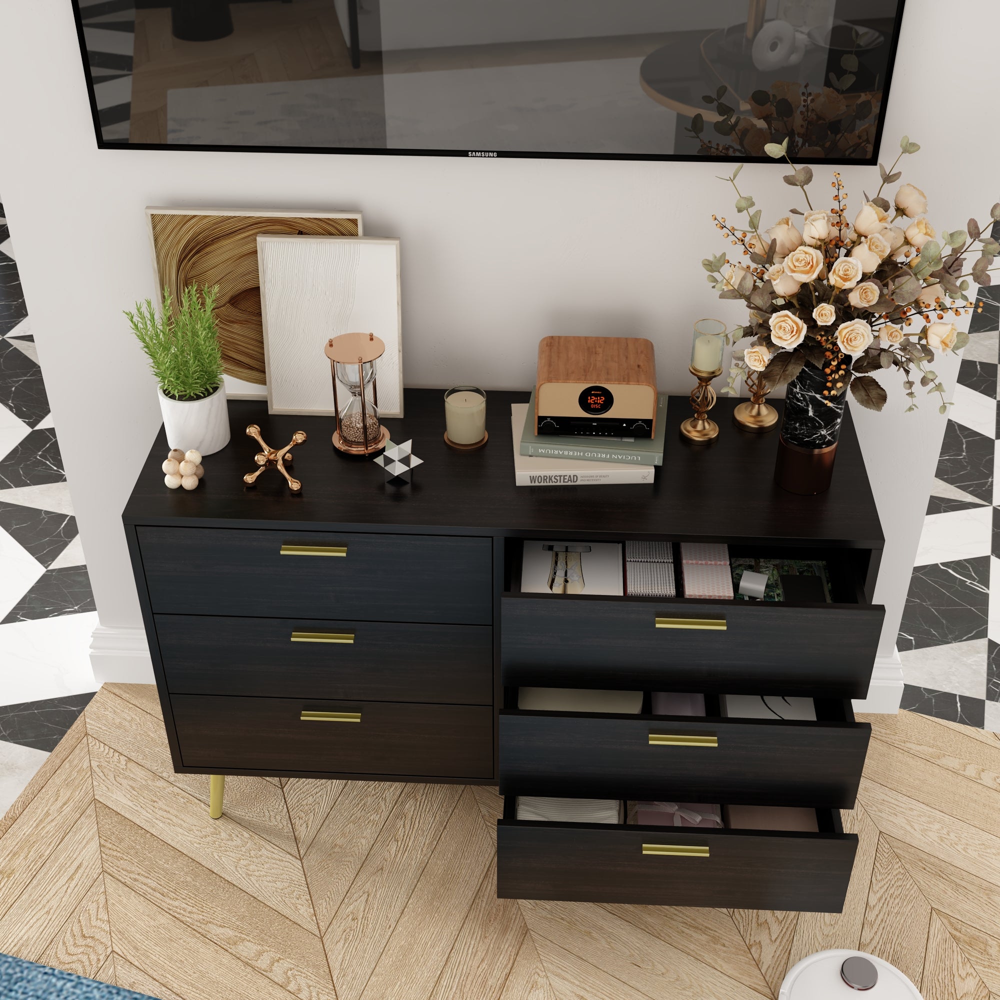 Modern Sideboard Double Dresser with 6 Drawers