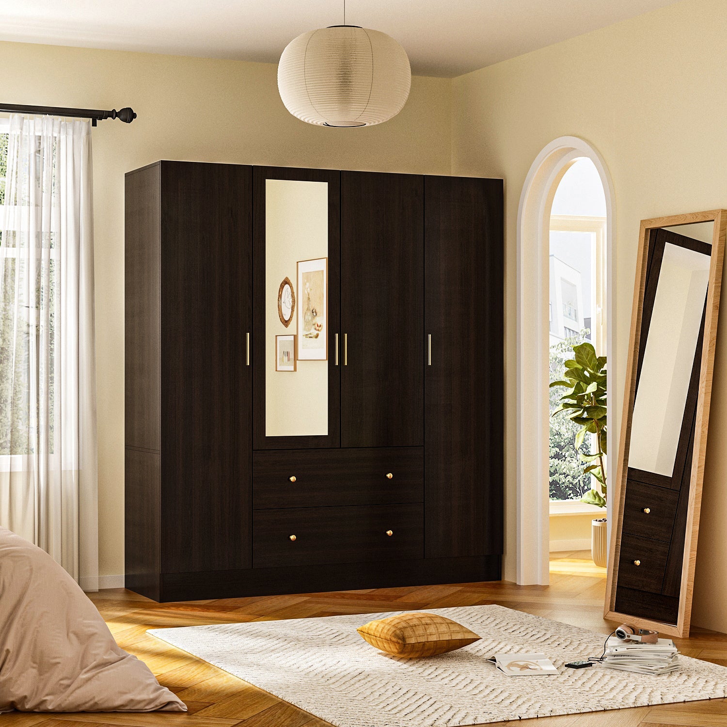 Wardrobe Multifunctional Large Storage Cabinet Armoire with Mirror